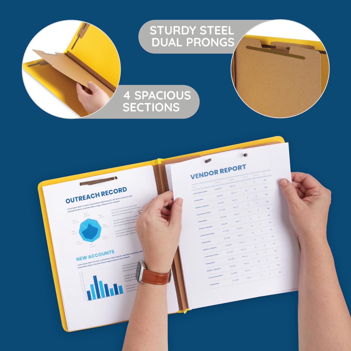 10 Blue Summit Supplies Classification Folders, 1-Divider, Letter Size, Yellow, with 2 Inch Expansions, Durable 2 Prong Design for Organizing Standard Medical Files & Office Reports, 10 Pack