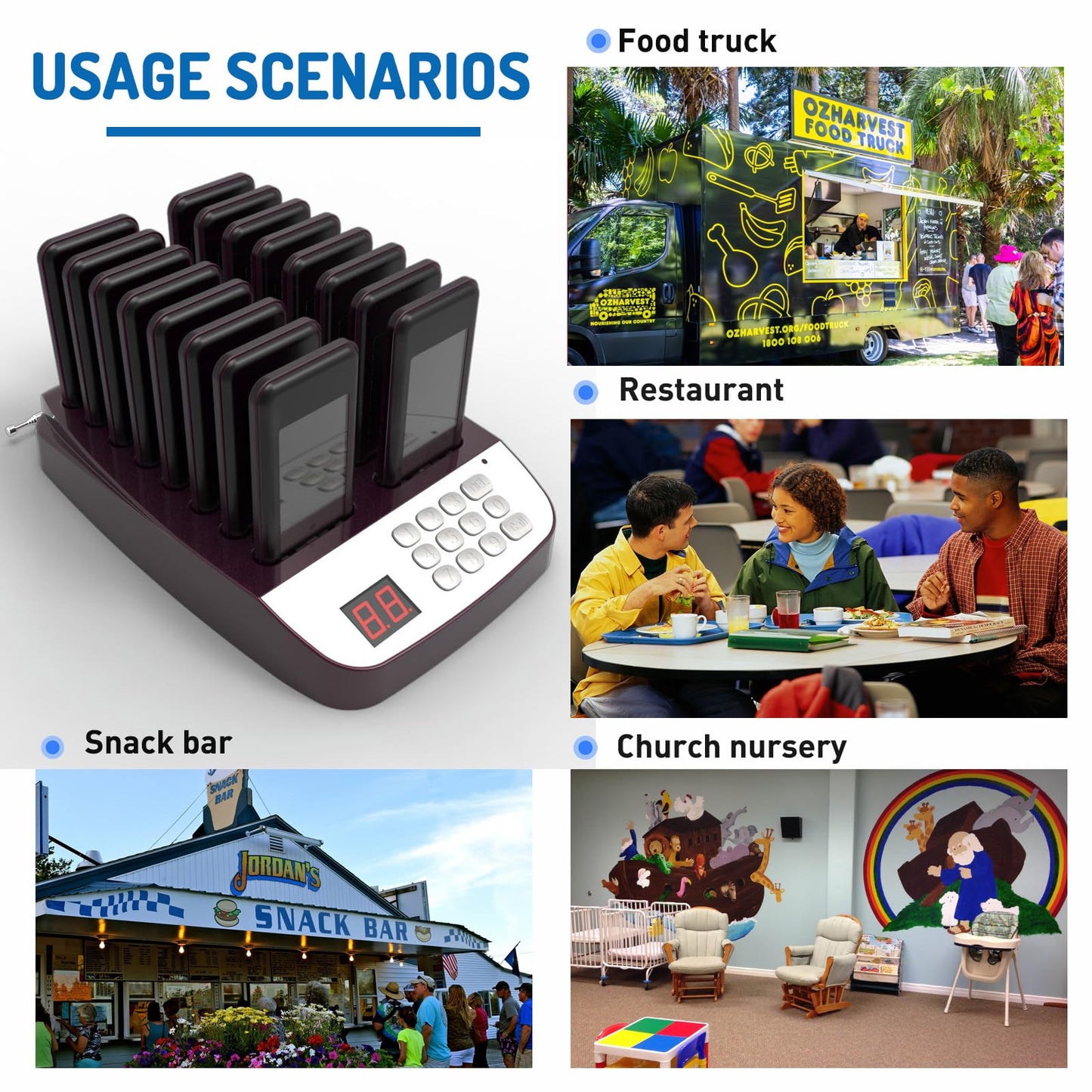 PANDAAR Beepers for Restaurants,Restaurant Buzzer System,16 Pagers with Vibration, Flashing and Buzzer,Lineup Waiting Queue Pagers for Restaurant Food Truck Church Nursery