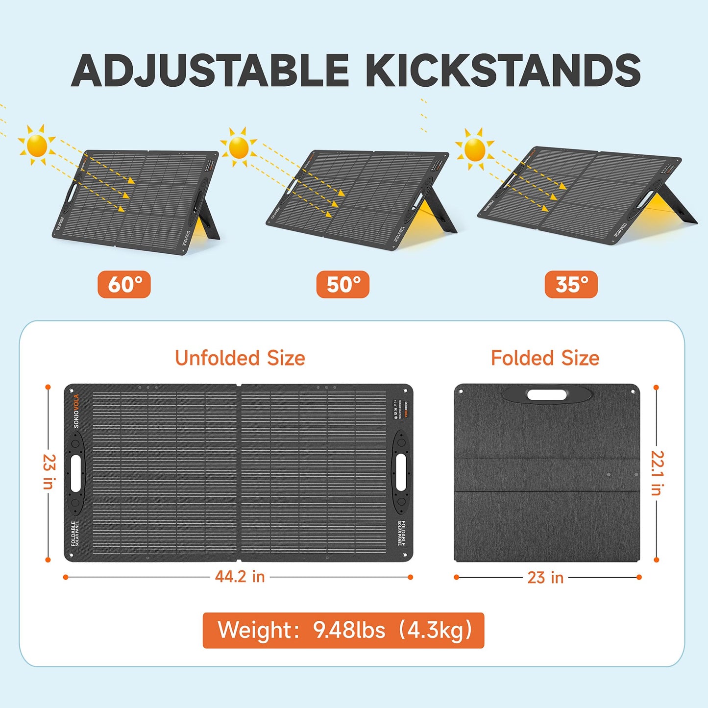 SOKIOVOLA 110W 18V Portable Solar Panel Kit,Portable Foldable Solar Panel,NextGen Solar Cell Up to 25% Conversion Rate,ETFE IP68 Waterproof & Dustproof for Power Station Outdoor Camping RV Trip