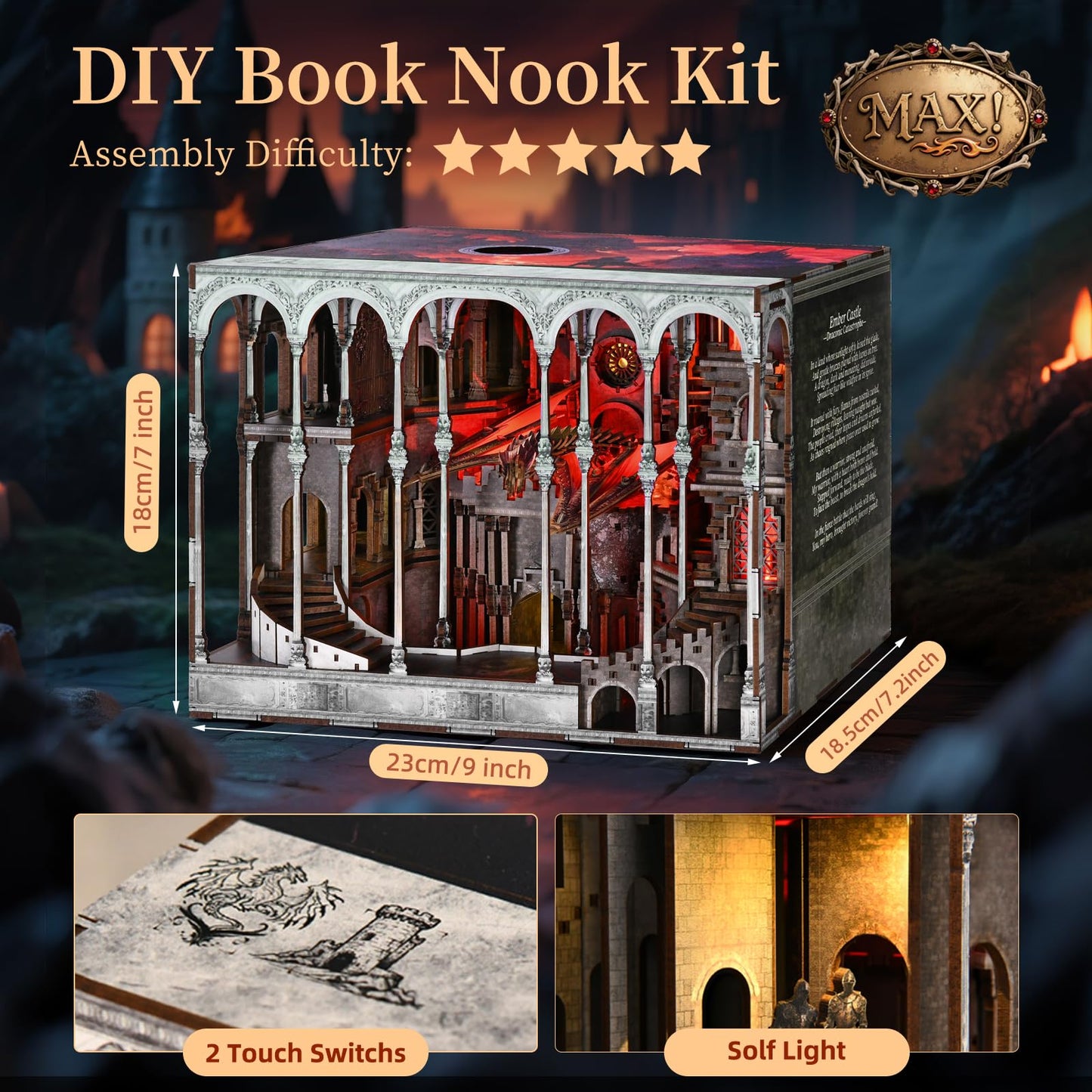 MiniCity DIY Miniature Dollhouse Booknook Kit with LED Lights and Dust Cover for Teens and Adults