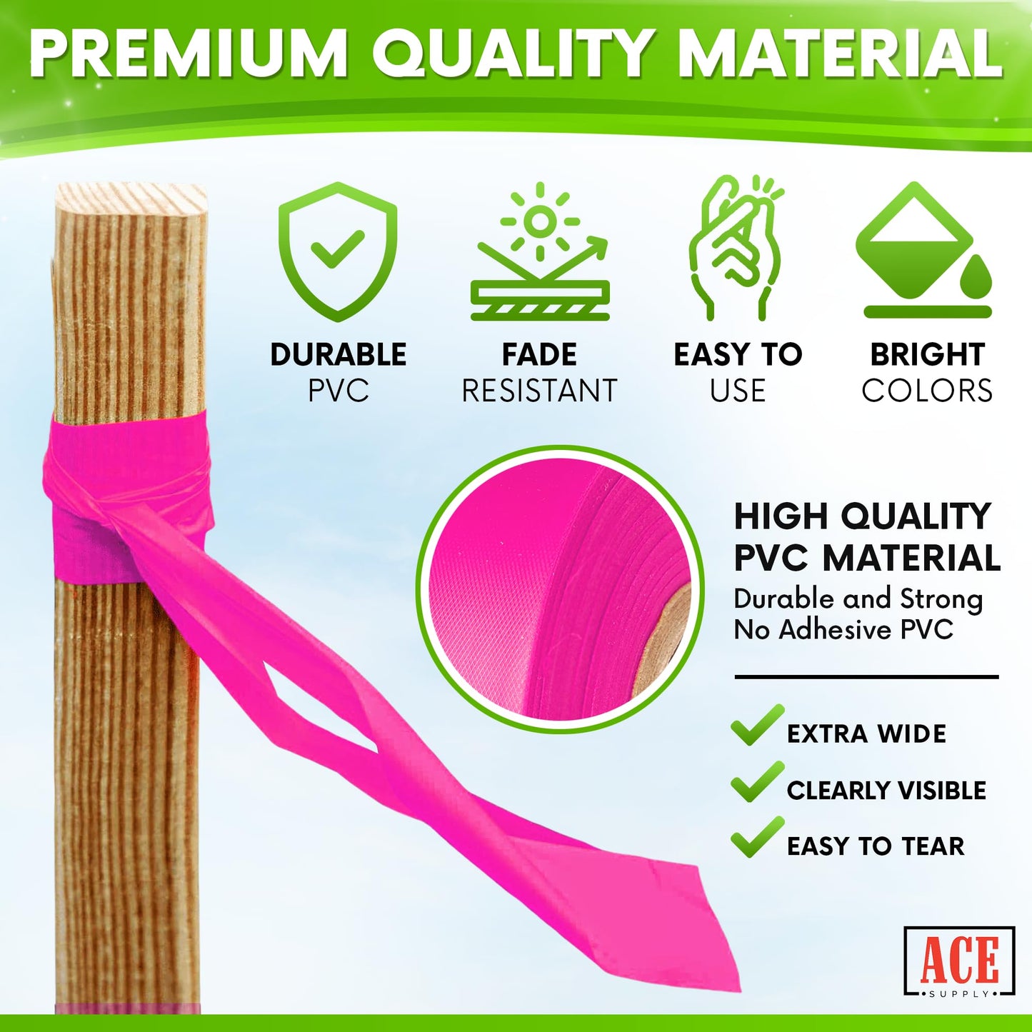 ACE Supply Orange Flagging Tape 24 Pack - Non-Adhesive Survey Tape - 1.5 Inch Width, 150 Ft Length, 2 Mil - Tree Marking Ribbon, Surveyors Ribbon