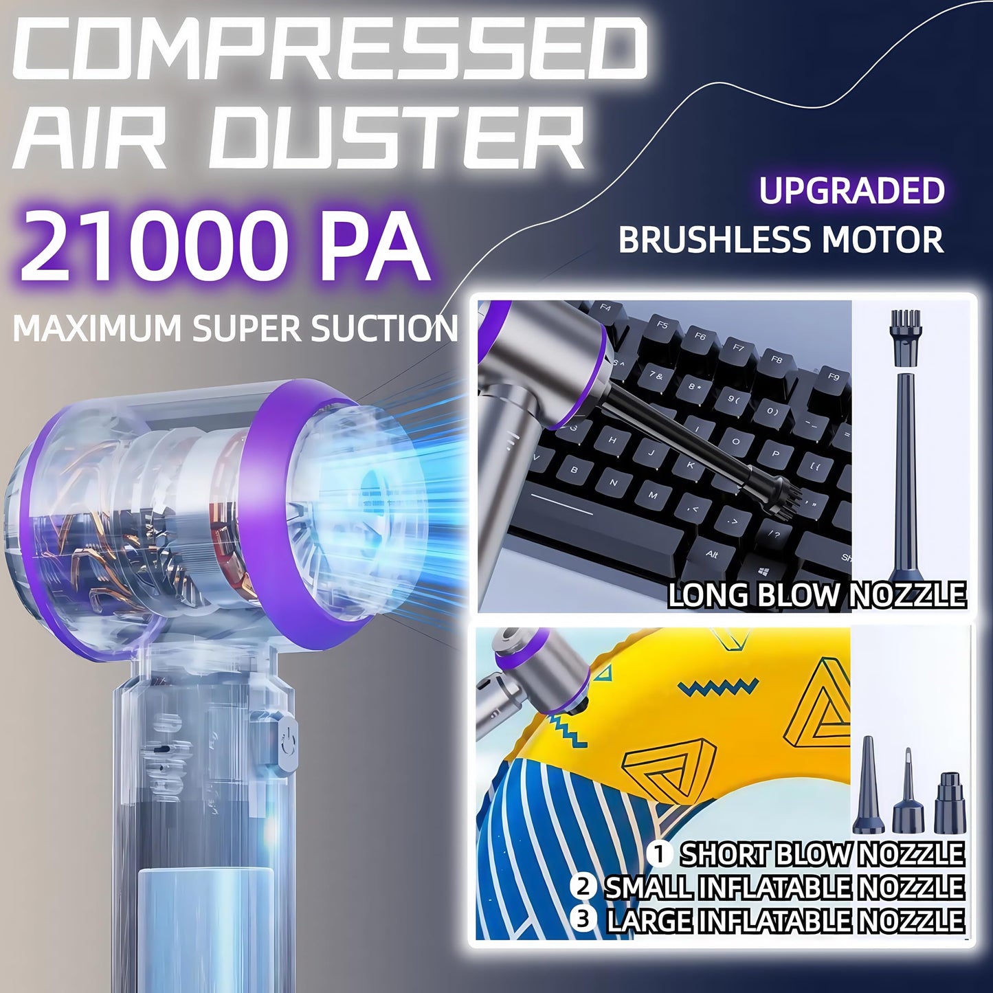 LYCVVVGS Handheld Car Vacuum Cleaner, 21000PA Rechargeable High Power Cordless Mini Car Vacuum Cleaner and Blower 2-in-1 with 3 Gear, Vacuum with Brushless Motor for Car, Home, Office, PC