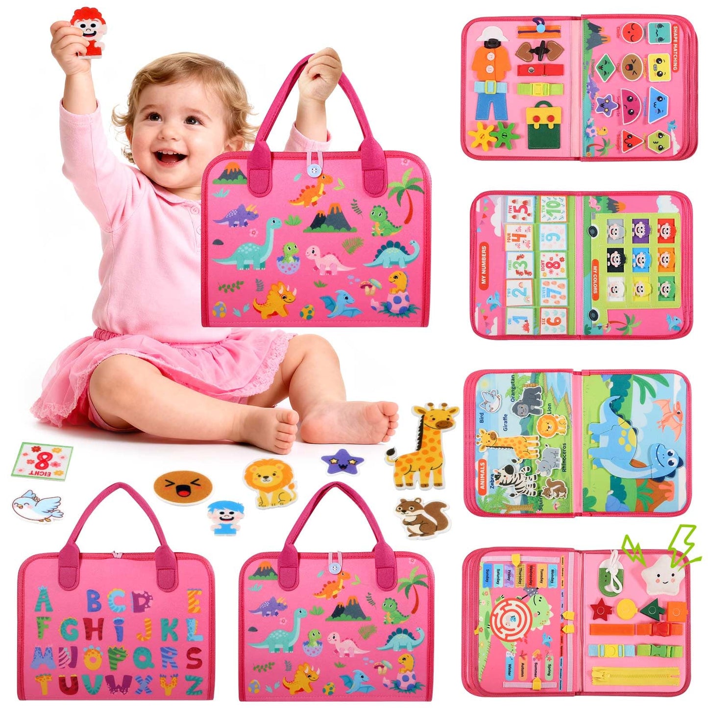GOLIYEAN Toddler Busy Board - Montessori Toys for Toddler Girl Birthday Gifts, Educational Learning Sensory Busy Book for Toddlers, Quiet Activity Books for Toddlers, Airplane Car Travel Toys