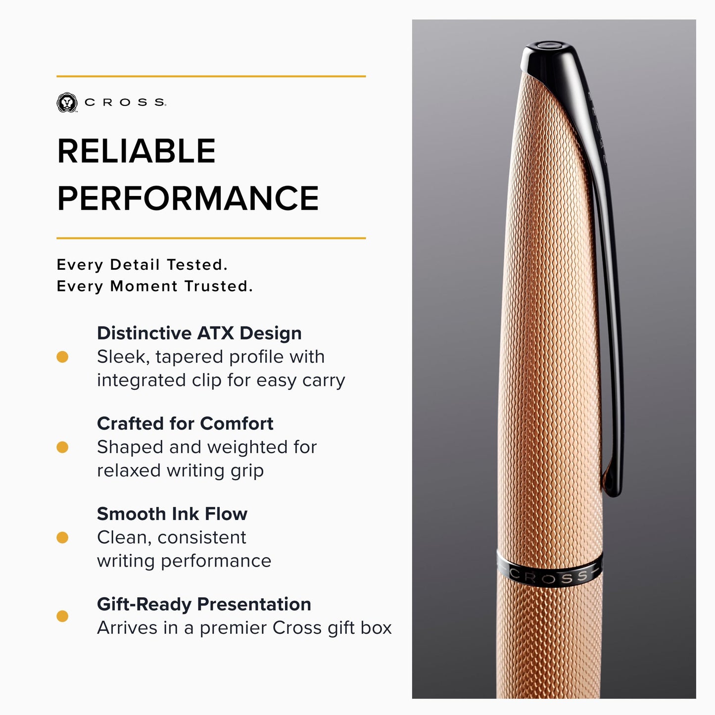 Cross ATX Brushed Rose Gold Ballpoint Pen - Refillable Pen for Smooth Writing - Black Ink - Comfortable Grip - Long-Lasting - Professional Office Supplies - Gift Box Included
