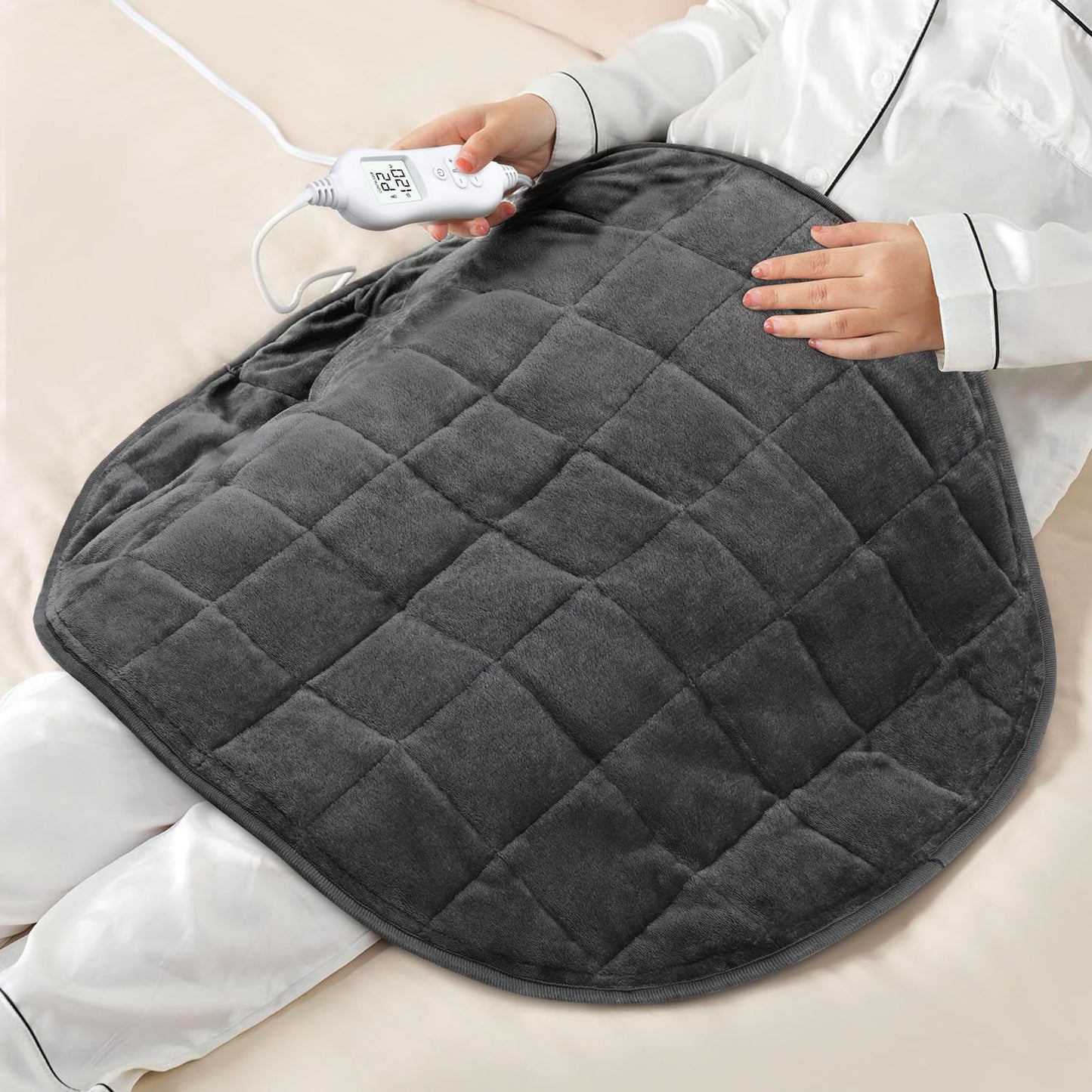 NOWWISH 5lbs Weighted Heating Pad, Small Electric Heated Weighted Blanket with 6 Heat Settings, Timer & Auto Shut-Off, Relief for Period Cramps, Back Pain, Lap, Machine Washable, 29x24 inch, Grey