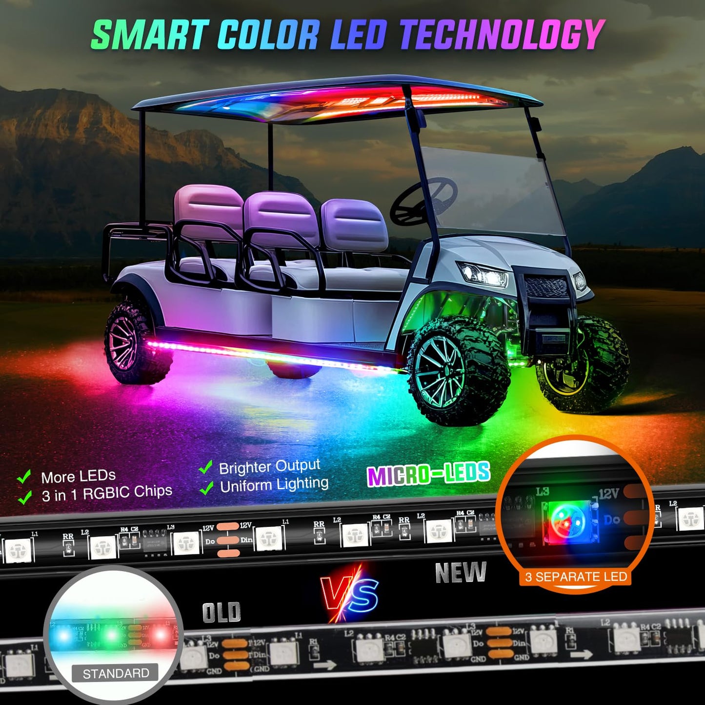 Nilight 6PCS Golf Cart Underbody Light Kit with Canopy Lights Dream Color Multi-Mode Neon Accent Lighting APP Remote Control Sound Active Music Sync IP67 Waterproof 12V-65V for EZGO Yamaha Club Car
