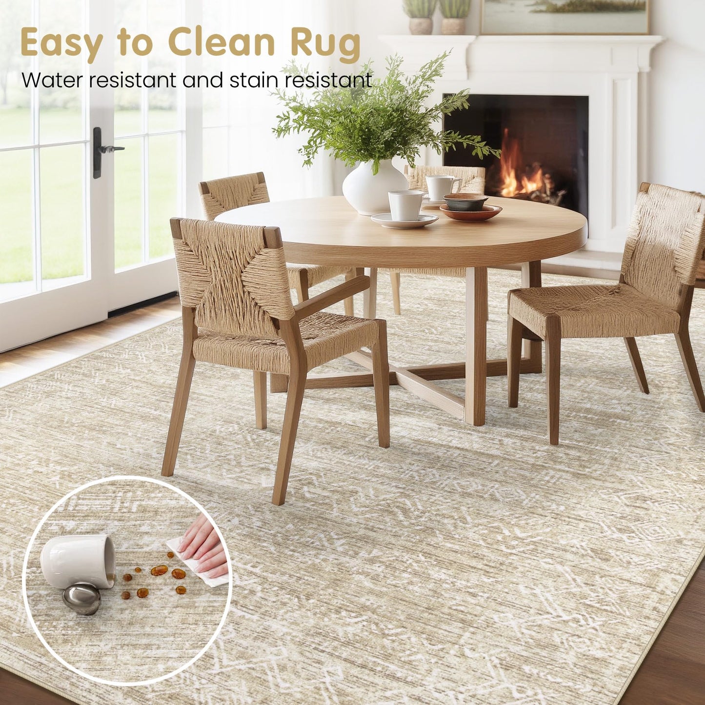 Washable Rug 6x9 Area Rugs: Modern Geometric Rugs for Living Room Non Slip Soft Low Pile Moroccan Indoor Carpet for Bedroom Nursery Dining Room Home Office Children's Room (Beige, 6'x9')