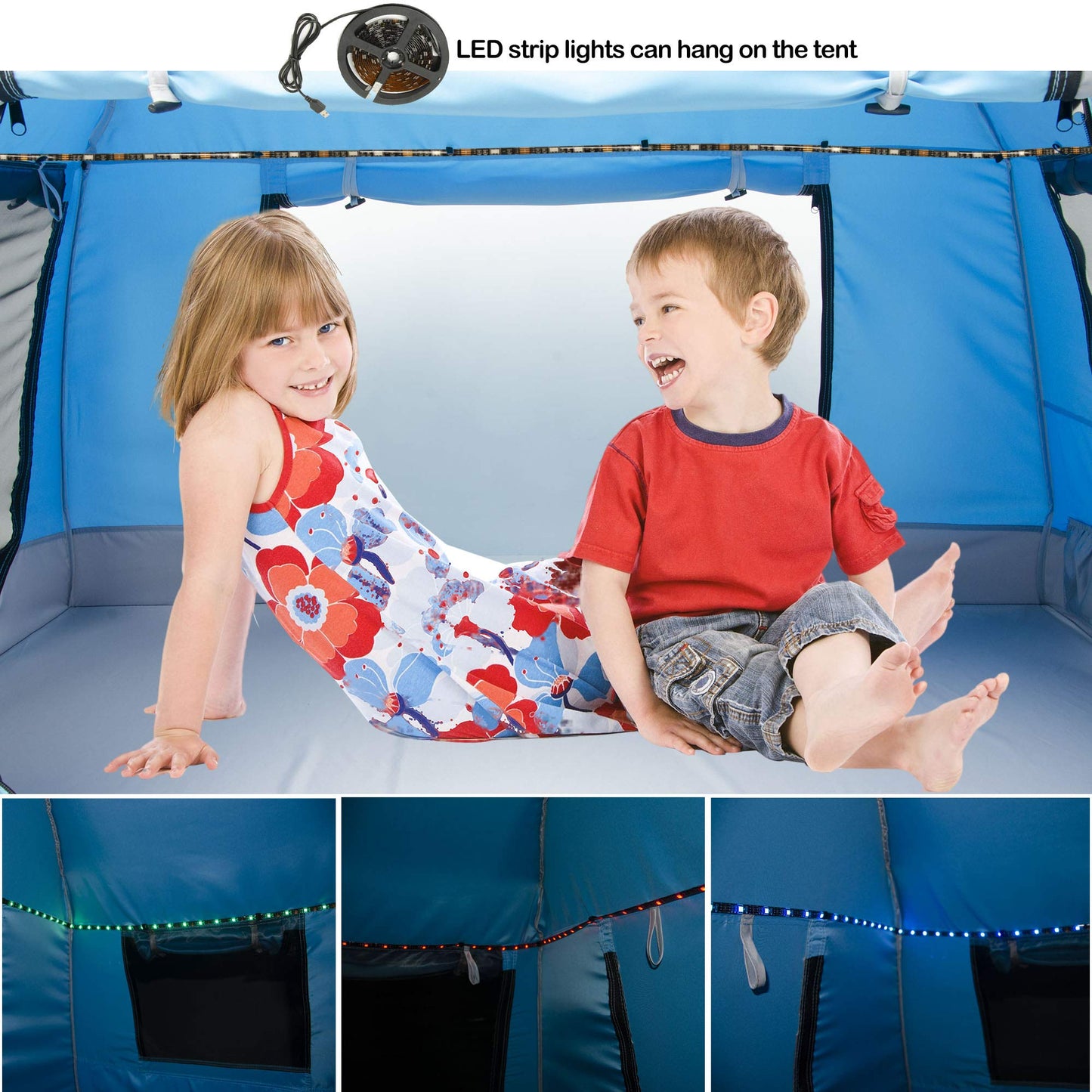 Easy Set Up Kids Playhouse with Nice LED Light Strip and 3 Large Opens,Portable Children Play Tent & Privacy Room for Indoor & Outdoor Games with Carry Bag-Free Space for Toddlers-Birthday Gifts