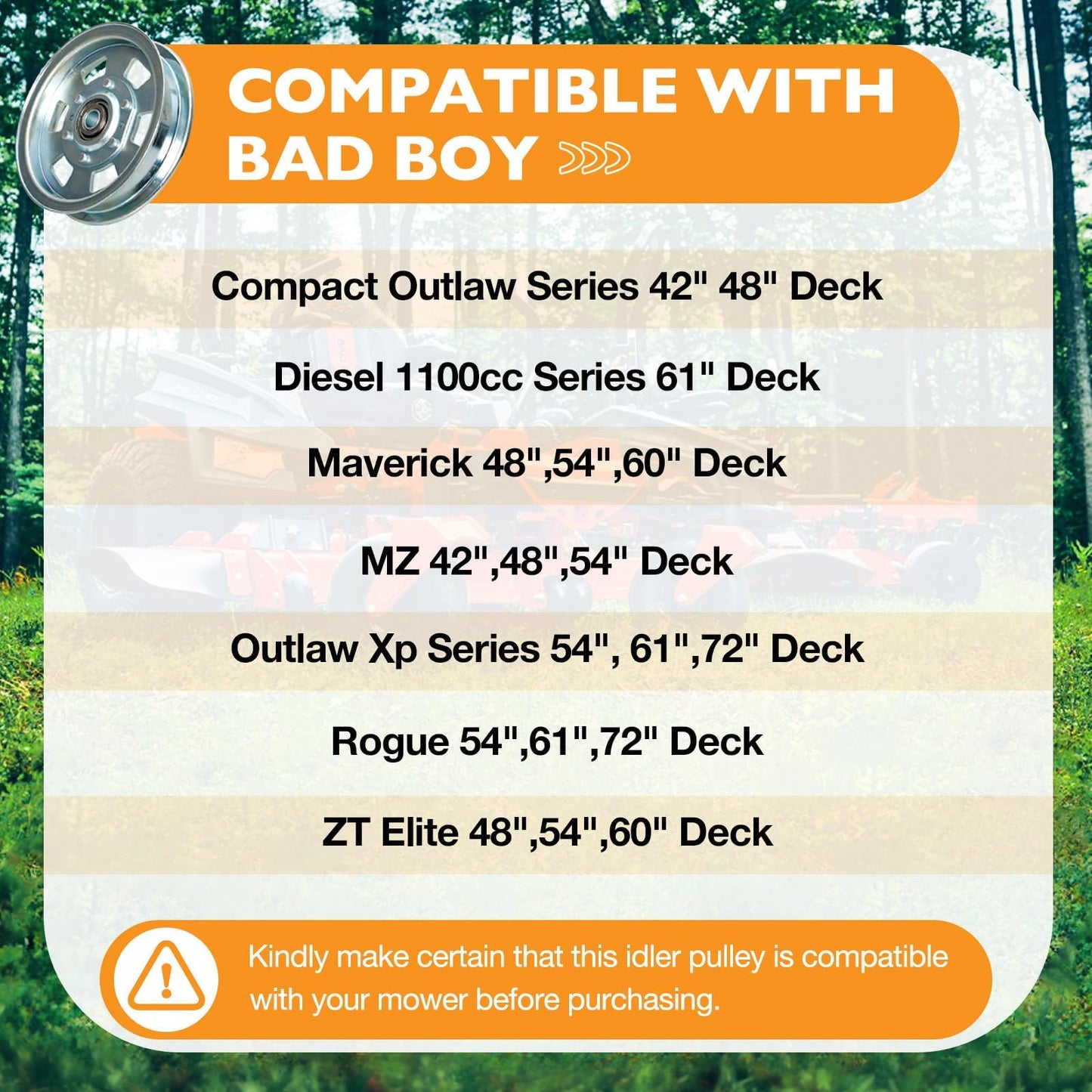 Flat Idler Pulley Replaces 033-8000-00, 033-2000-00, 033-7201-00, 033-7201-25, Lawn Mower Idler Pulley Compatible with Bad boy 48"50"54"60" ZT Series, 48"54" MZ Series, 54"61"72" Outlaw Series, 2 Pack