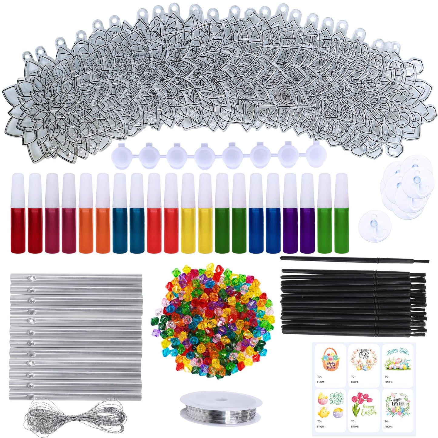 Winlyn 24 Sets Lotus Flower Suncatcher Wind Chimes Decorations DIY Window Paint Art Stickers Craft Kits Flower Sun Catchers for Kids Classroom Birthday Spring Summer Party Activities Art Project