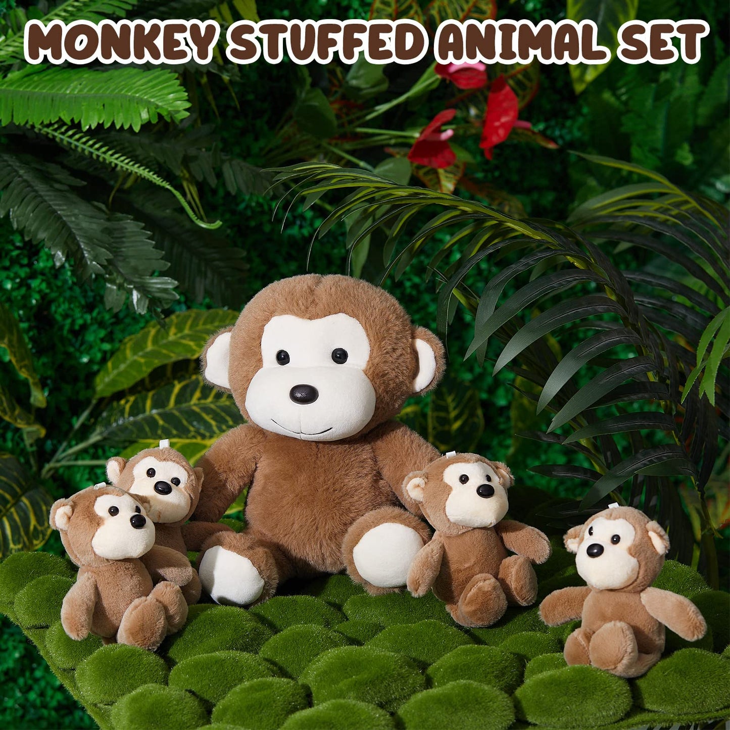 Lewtemi 5 Pack Big Monkey Plush Toy with 4 Cute Monkeys Plush Toy for Boys Girls Birthday Gifts