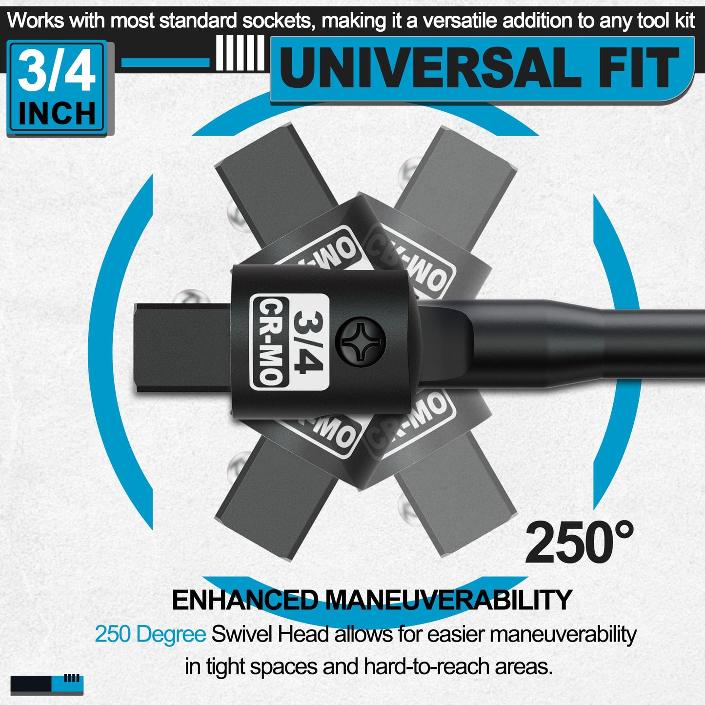 Aiourx 3/4” Drive 41 Inch Breaker Bar, Heavy Duty Head, Premium Chromium-Molybdenum Steel, Laser Etched Marking, for Vehicle Maintenance and Repair, DIY Processing Manufacturing