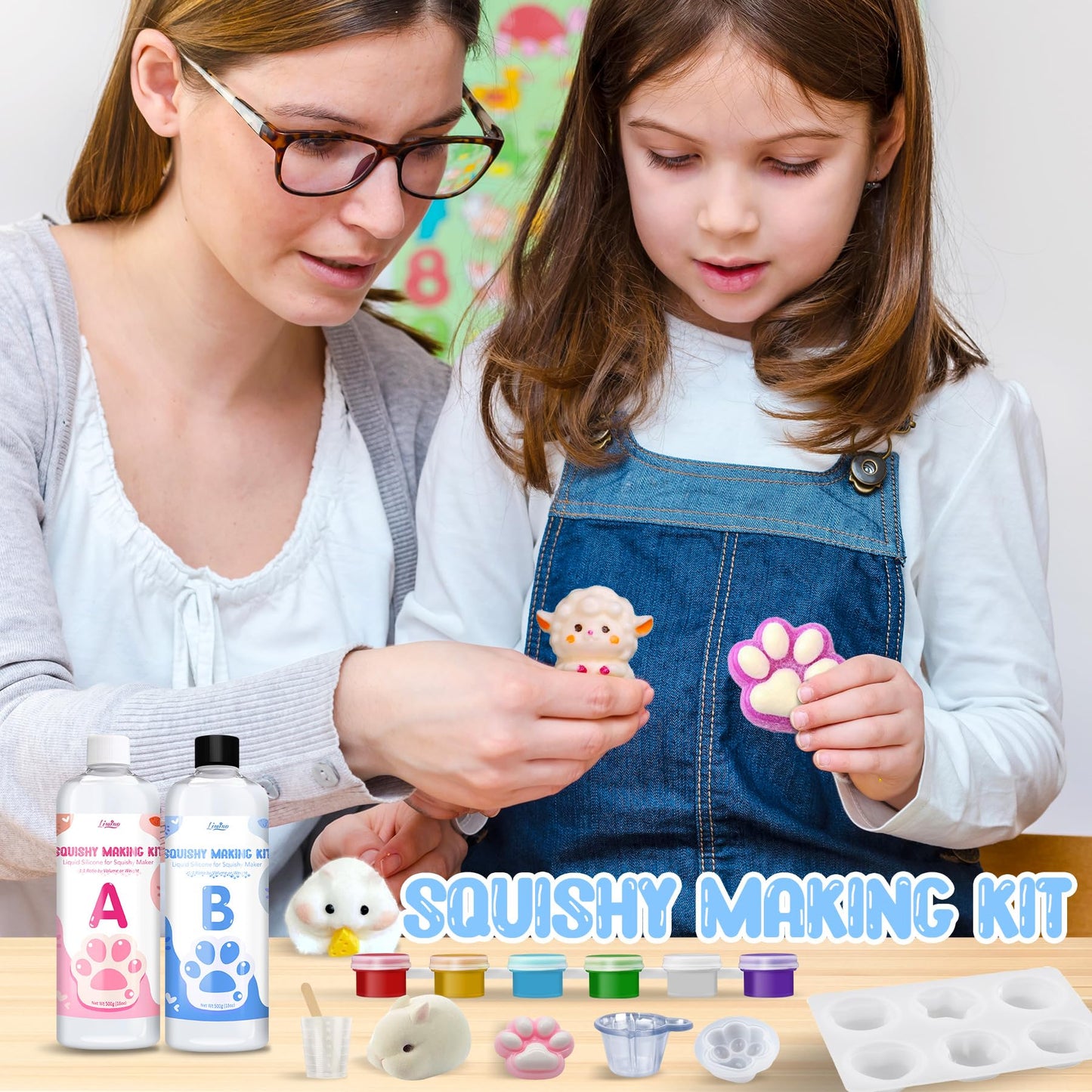 Liquid Silicone for Taba Squishy Kit - 36oz 1:1 AB Ratio Mixed Super Soft Silicone Rubber for Squishy Maker, Perfect DIY Stress Relief Gift Making Kit for Taba Squishy, Taba Bear, Flocking Cat's Paw
