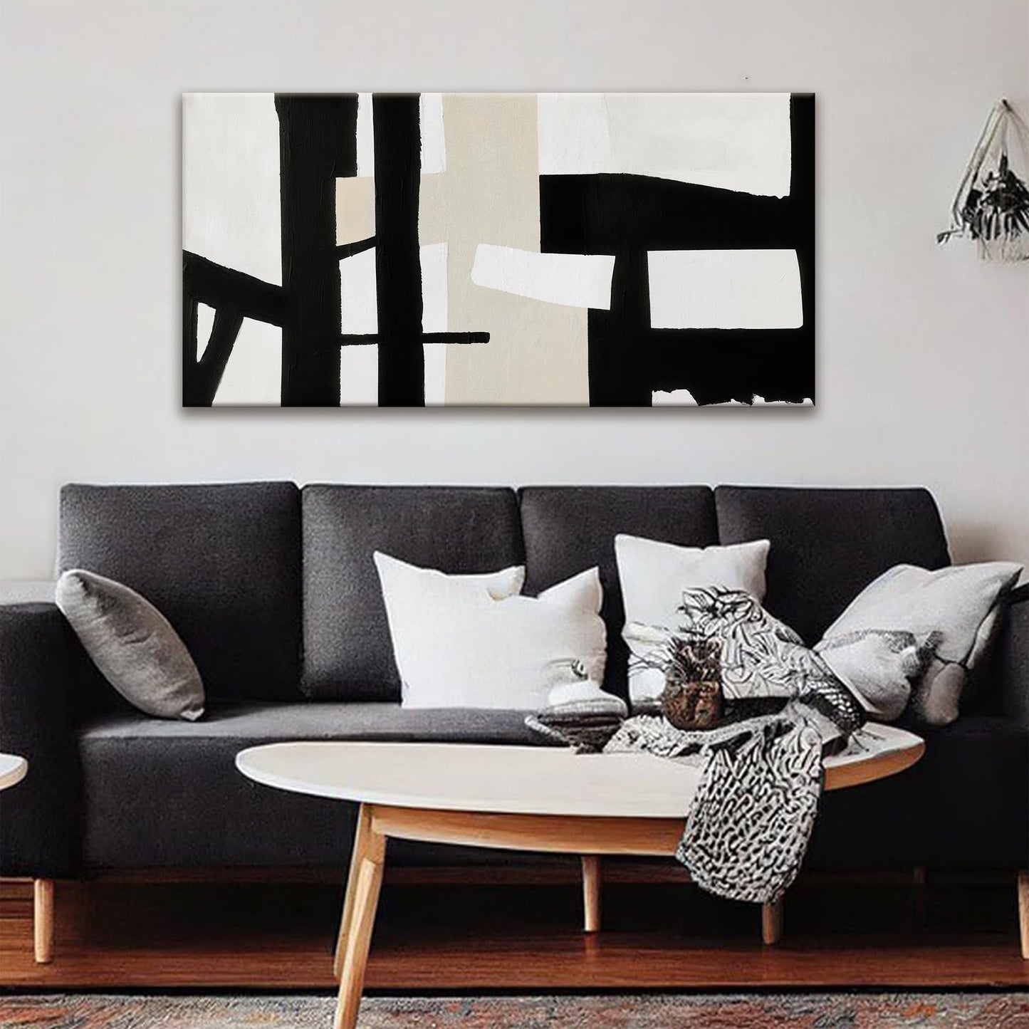 QSQ Abstract Black And White Wall Art Painting Canvas Art Wall Decor 20" W x 40" L Decorations Grey White Wall Art Office Home Wall Decor Canvas Picture Artwork For Bedroom Kitchen