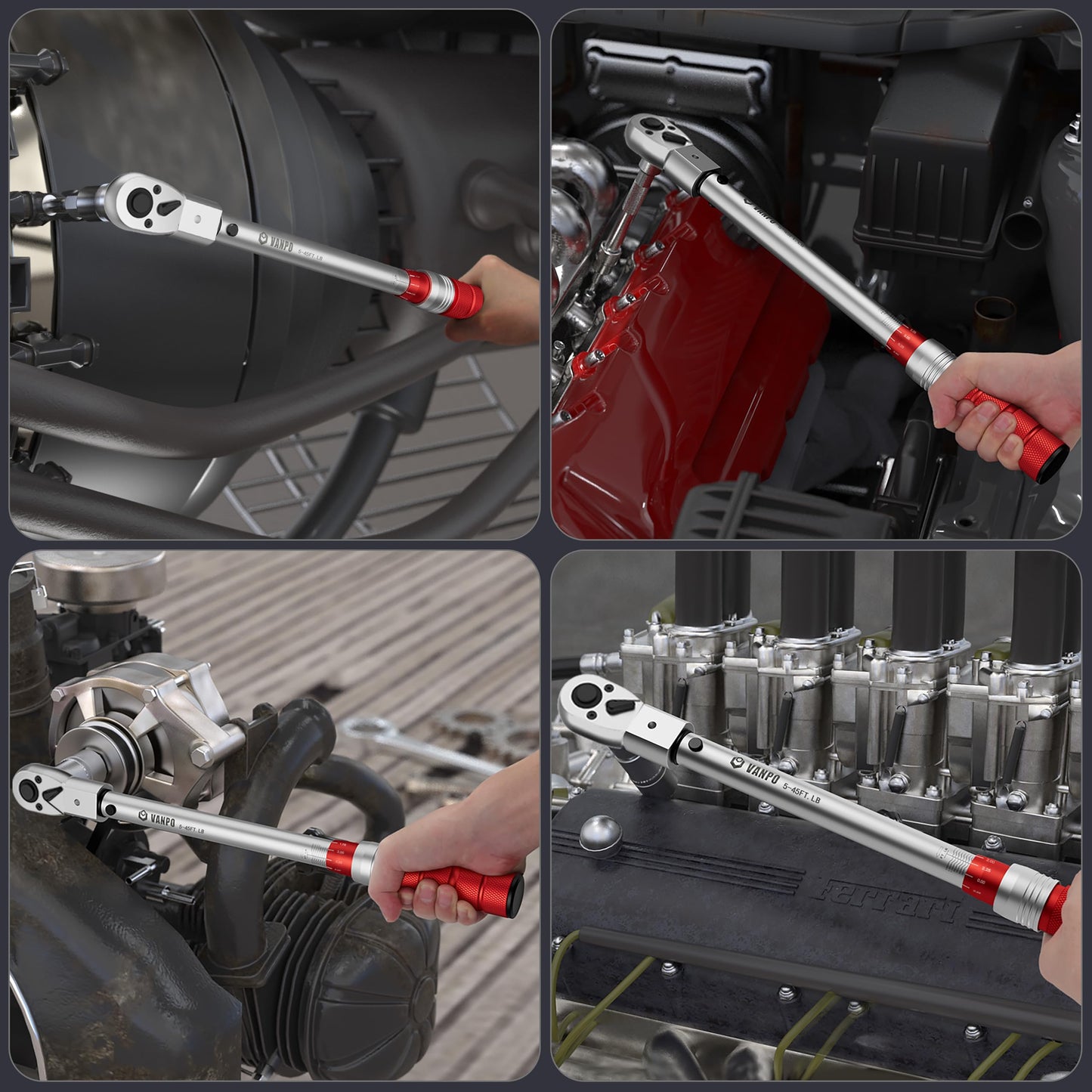 VANPO 3/8 Inch Drive Adjustable Torque Wrench, 5-45 Ft.lb/7-61 Nm, 38MM Open End Torque Wrench with Interchangeable Jaw & Ratchet Head for HVAC, Car, Moto, Narrow Pipeline