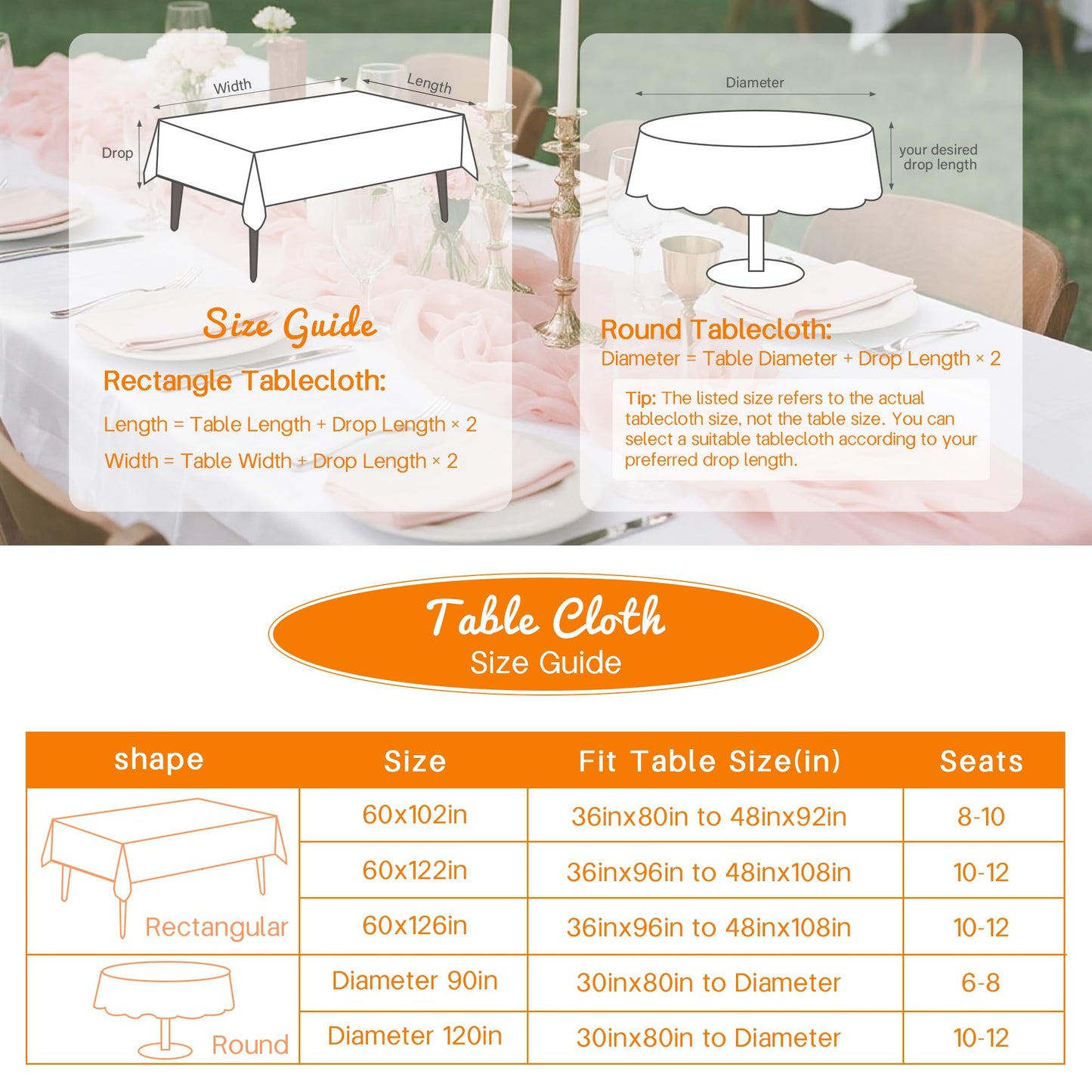 BIGTONE 12 Pack White Rectangle Tablecloth 60 x 102 Inch, Cross Ribbon Packing Reusable Table Clothes for 6 Foot Tables, Wrinkle Resistant Polyester Fabric Table Cover for Wedding, Party, Banquet
