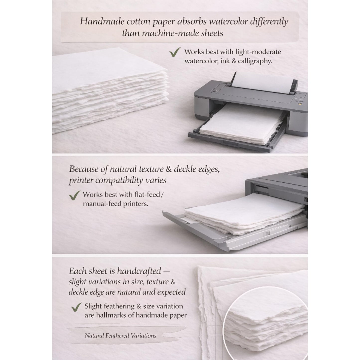Handmade White Deckle Edge Blank Paper - A5 Size Package of 50 - Mixed Media Loose Leaf Paper for Watercolor, Writers, Invitations, Crafts - Thick 150 GSM - 8 x 6'