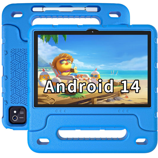 EDDBNi Kids Tablet Android 14 Tablet 10 inch Kids Tablets with Case Quad Core 64GB Dual Camera Parental Controls 2.4G WiFi Educational Tablets (Blue)