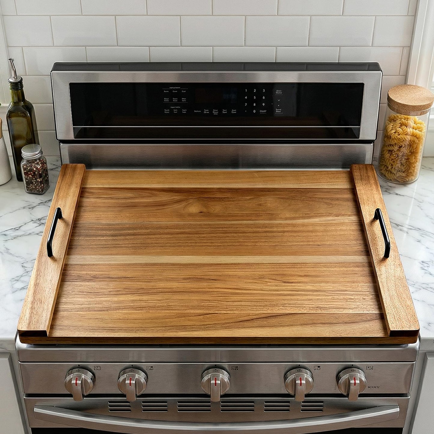 Noodle Board Stove Cover with 4 Adjustable Feet, 30" x 22" Acacia Wood Stove Top Cover for Gas Stove, Electric & Induction - Extra Counter Space, Serving Tray & Charcuterie Board for RV& Kitchen