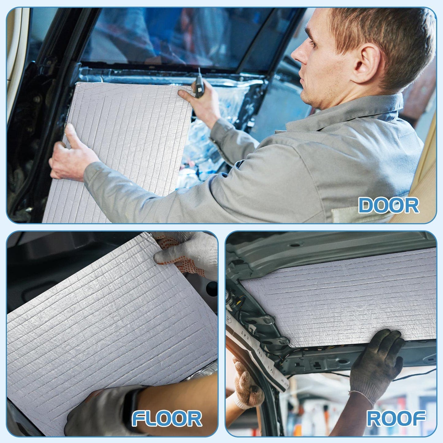 Tallew 61 Pcs 64.6 Sqft 196 Mil Car Sound Deadening Mat Sound Deadener Automotive Audio Noise Insulation Dampening Insulation Mat with Rubber Roller for Hood Ceiling Door 15.7X 9.8 in Each Sheet