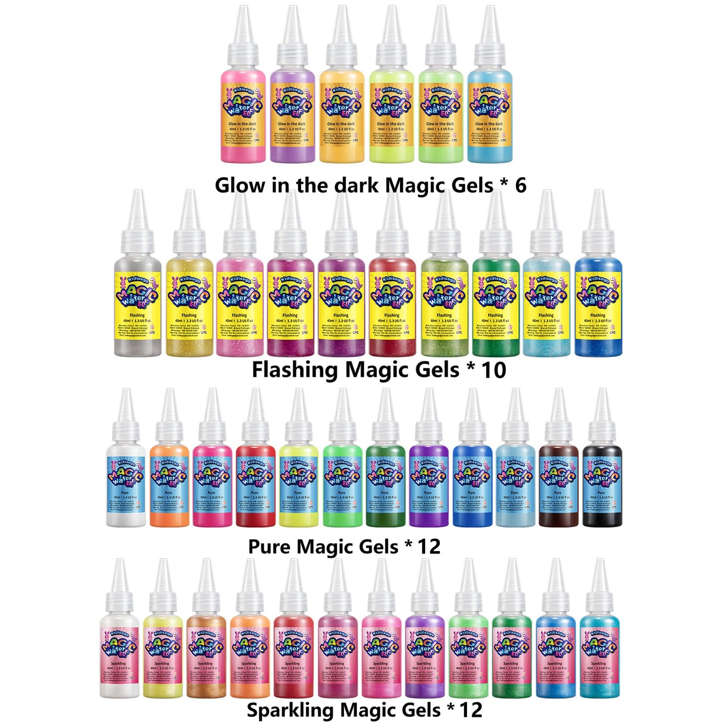 Kidisego Magic Water Elf Toy Kit, 40 Colors Aqua Fairy Water Gel Kit for Kids, Aqua Fairy kit with 24 Molds, Crate Your Own Magic Elf Kits Water Pets Craft Kits for Kids