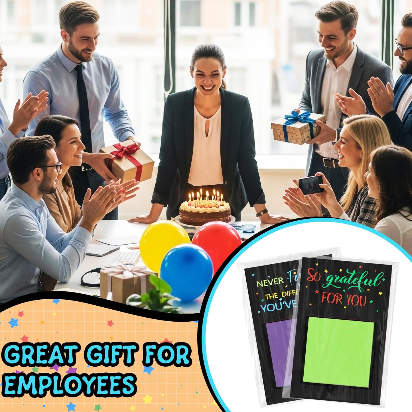 Motipuns 72 Pcs Teacher Appreciation Gifts Wooden Sticky Notes Holder Motivational Gifts for Coworkers Office Volunteer Thank You Gift Team Work Sticky Notes OPP Bags for Mother Nurse Staff Employee