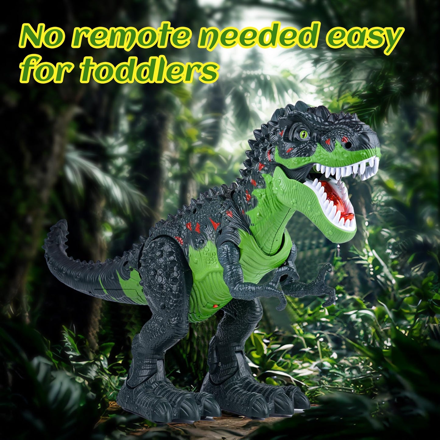 AHCo. Big Walking T-Rex Dinosaur Toy Plus for Kids – Realistic Tyrannosaurus Toys with 3D Eyes, Mist Spray, Lights and Roar Sound – Gift for Toddlers Ages 3+ Years