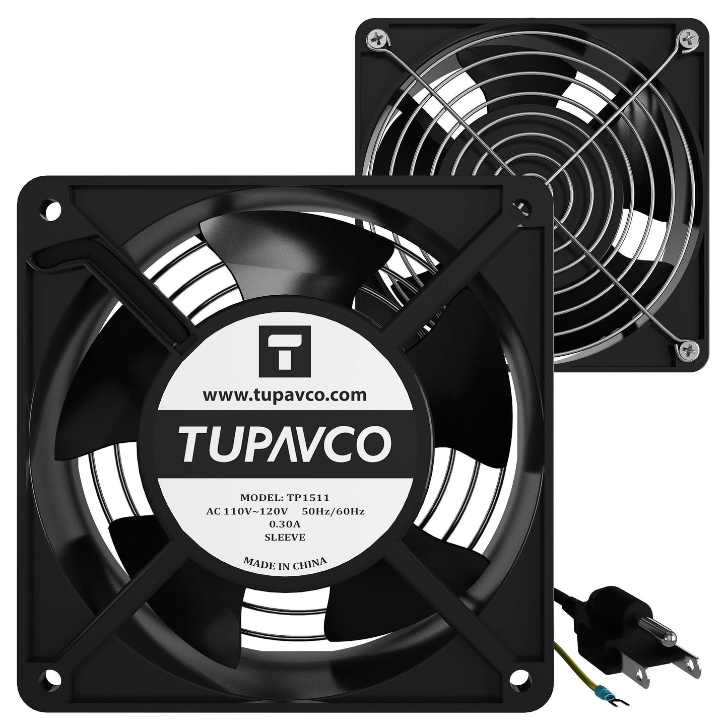 Network Cabinet Fan (Dual 2pc Kit for Server Rack Cooling) Pair of Roof Rackmount Muffin Fans 120mm 4in Noise Level 55dBa Steel Frame Ventilation with 110V AC/Ground Cable -Tupavco TP1511