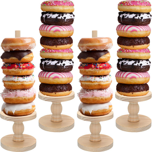 Zhehao 4 Pcs Farmhouse Donut Stand Donut Holder Display Stacker Tower Detachable Doughnut Stand Dessert Tower Tools Serving Decoration Kit for Birthday Wedding Party Decoration(Wood)