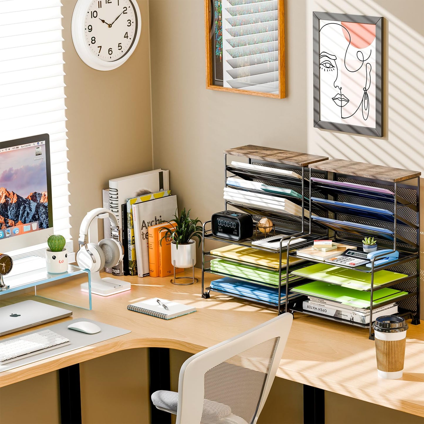 Simple Trending 7 Tier Desk File Organizer, 2 Pack Letter Tray Paper Organizer, Mesh Desk Accessories File Folder for Office, Home or School, Black