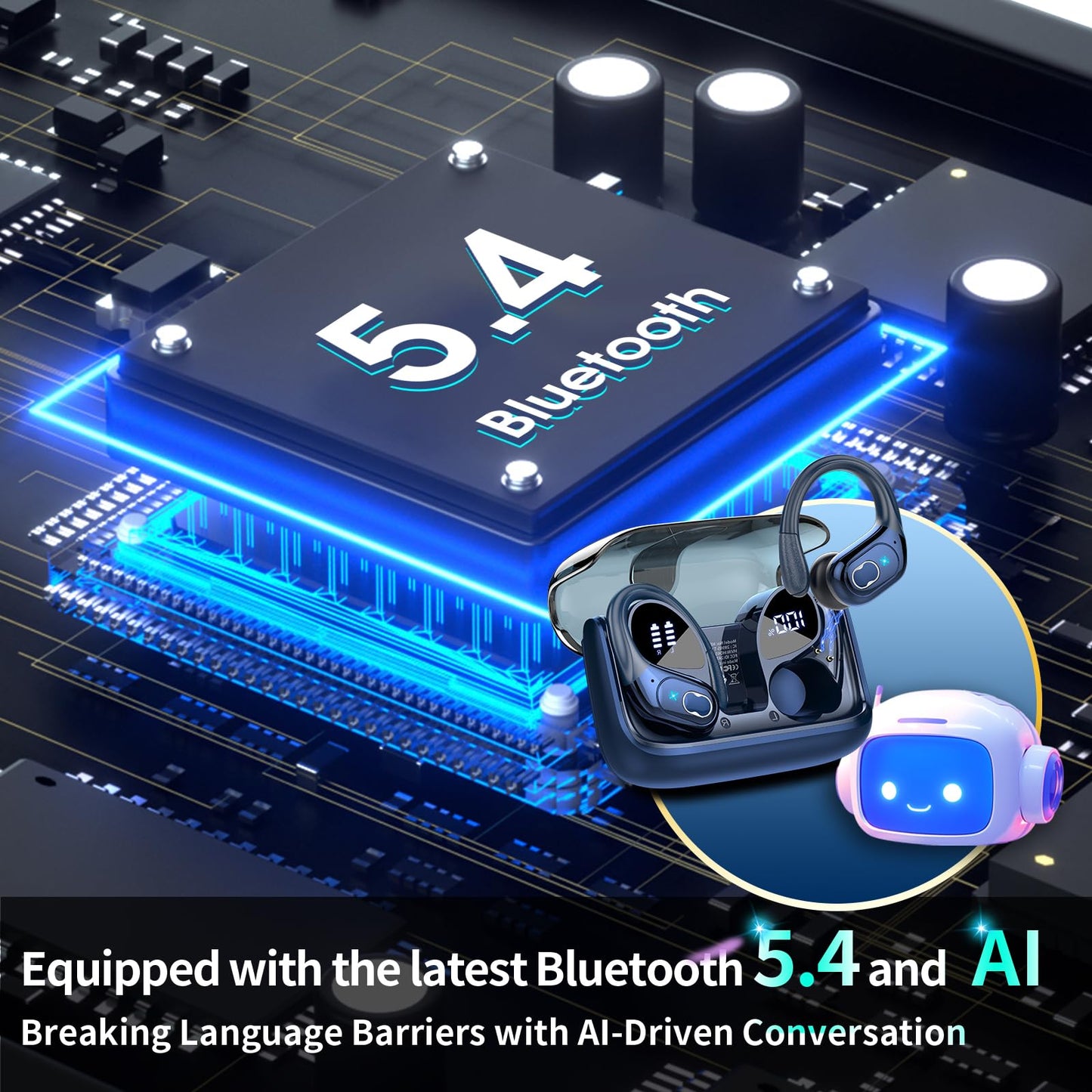 AI Translation Earbuds Real Time, 164 Language Translator Earbud 3-in-1 Bluetooth 5.4 Translator Earbuds with 6 Translation Modes, 75H Translators Headphones with APP for Travel Business, Royal Blue