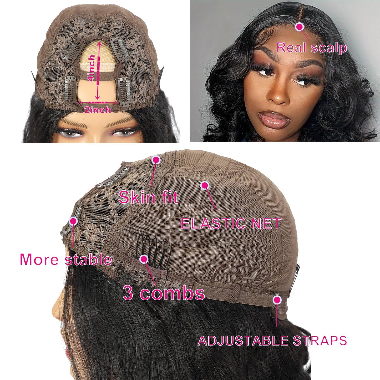 BYYASAA U Part Human Hair Wig Body Wave U Part Wig Human Hair for Black Women Glueless Wigs Human Hair Clip Upgrade Natural Hair Wig Beginner Friendly Middle Part 180% Density 18inch