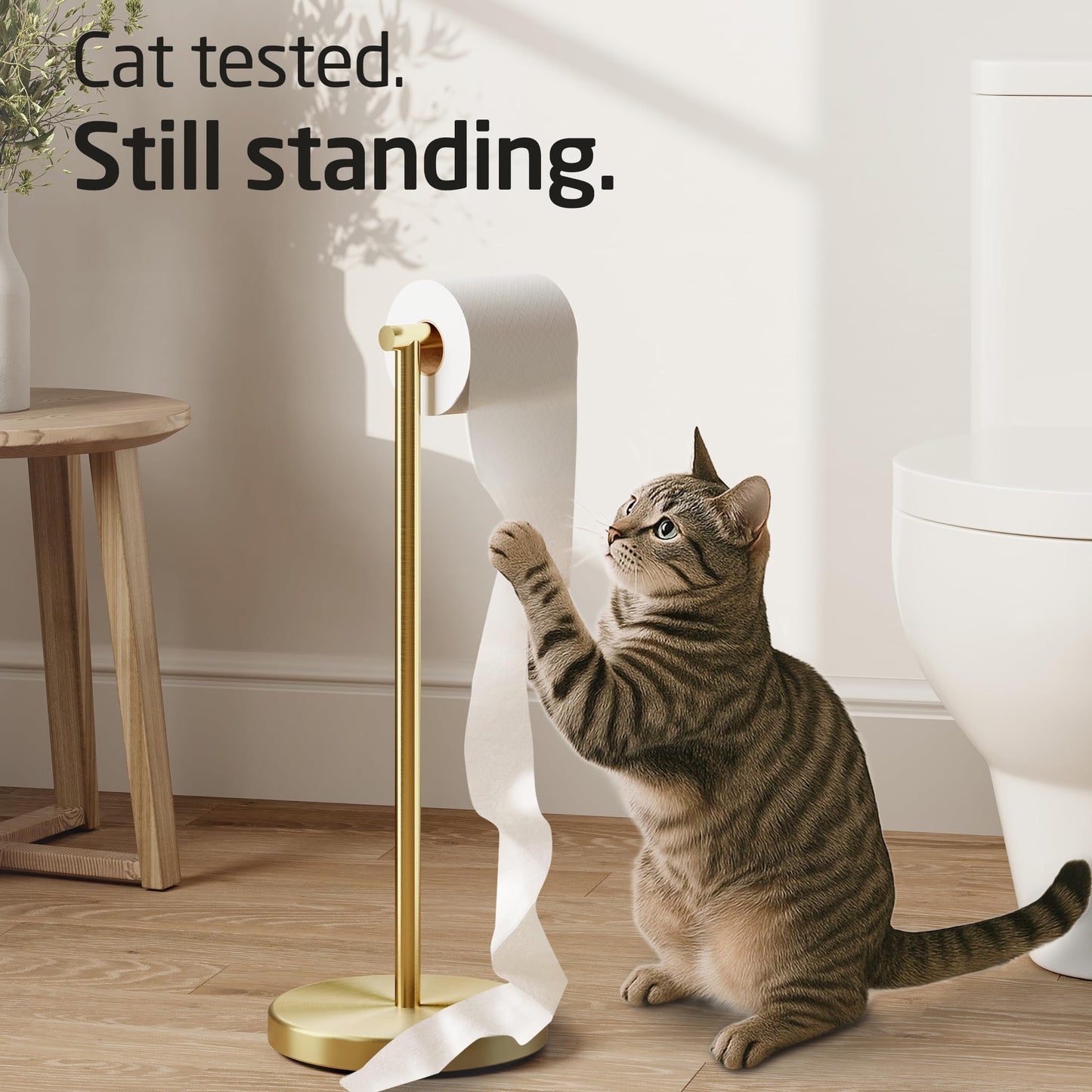 KES Gold Toilet Paper Holder Free Standing SUS 304 Stainless Steel Rustproof Pedestal Lavatory Tissue Roll Holder Floor Stand Modern Brushed Gold Finish, BPH283S1-BZ