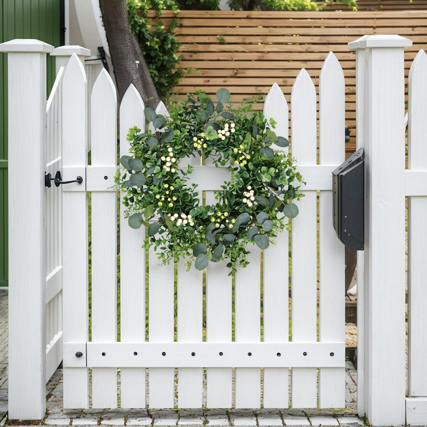 MDSTBN 26 Inch Eucalyptus Wreath Spring Summer Wreaths for Front Door, Artificial Large All Seasons Wreaths with for Farmhouse Porch Wall Living Room Home Wedding Decor