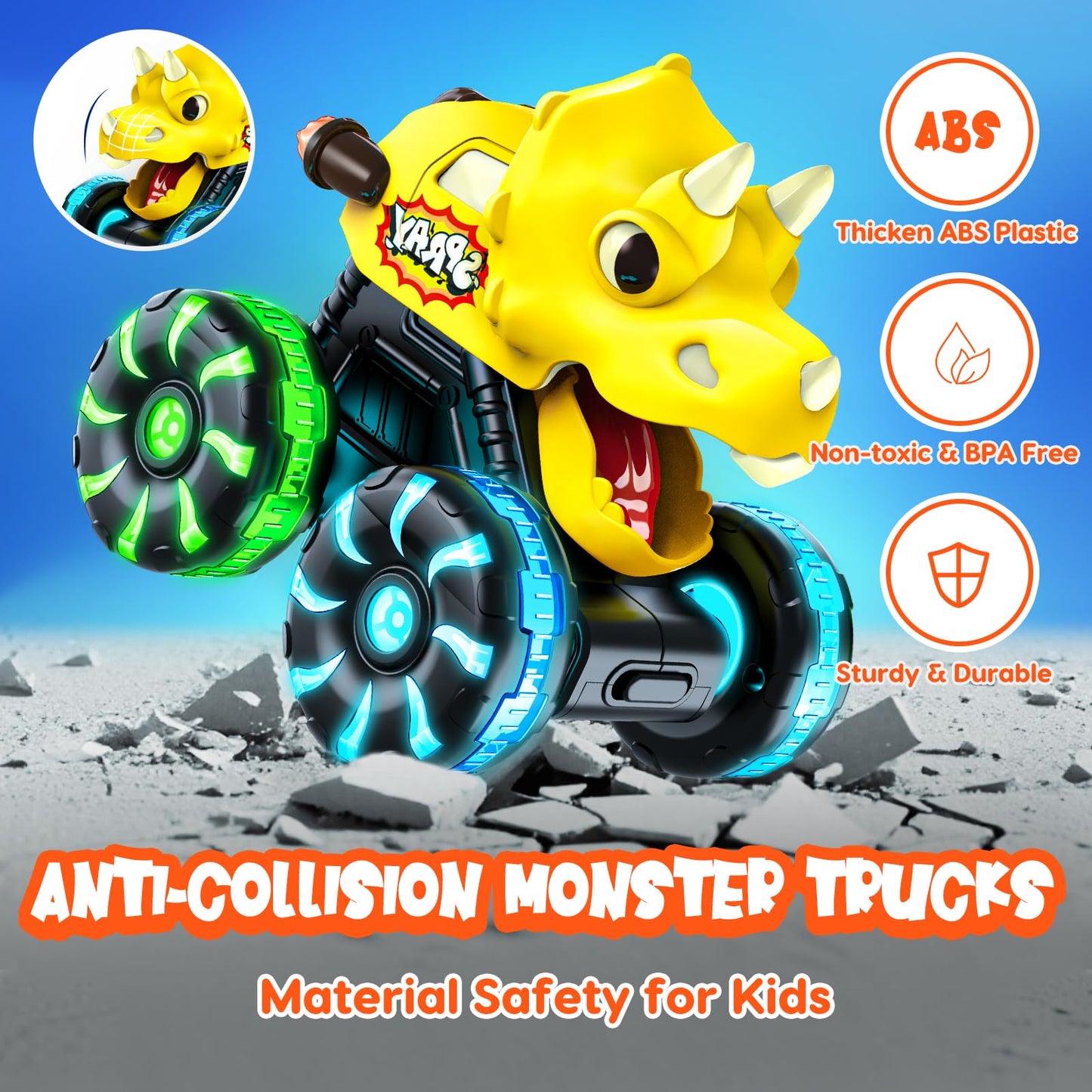 Monster Truck Toys Dinosaur Cars for Toddlers 1-3, Press and Go Cars Truck Toys for 1 2 3 Year Old Boys Girls Gift, Light Up Boy Toy Dinosaur Cars for 1 2 3 One Two Year Old Boy Birthday Gifts (Small)