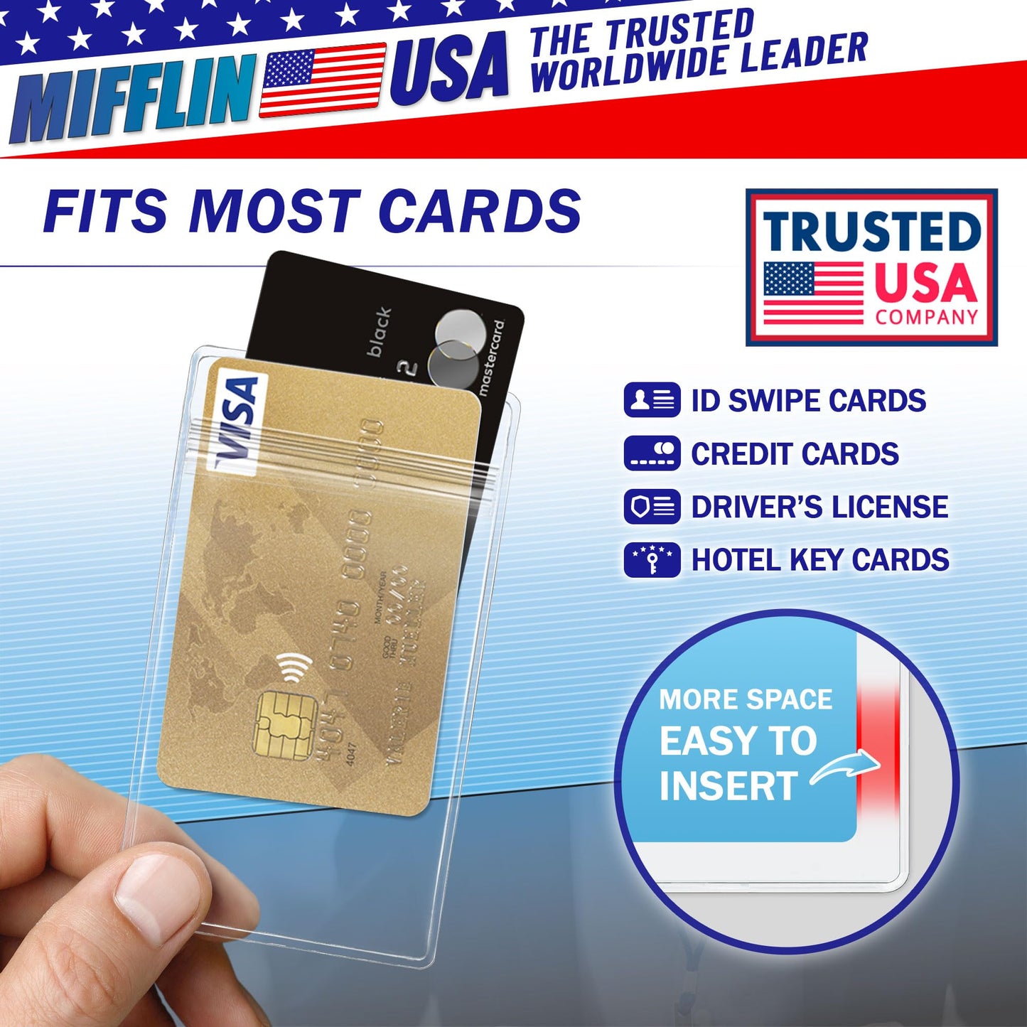 Mifflin-USA Plastic Waterproof ID Badge Holders (Clear, 2.25x3.5 Inch, 250 Pack), Vertical Hanging Name Card Holder with Zipper, Resealable Bulk Nametag Holders