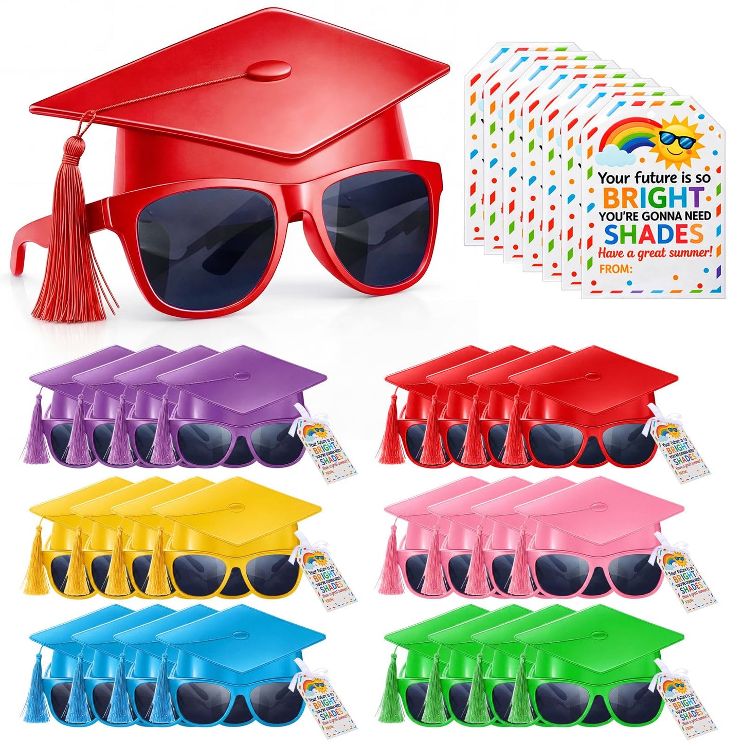 Weewooday 24 Pcs 12/24 Pcs End of School Year Gifts, Kids Graduation Sunglasses, 2026 Pre K Graduation Gifts, Future Is Bright Tags