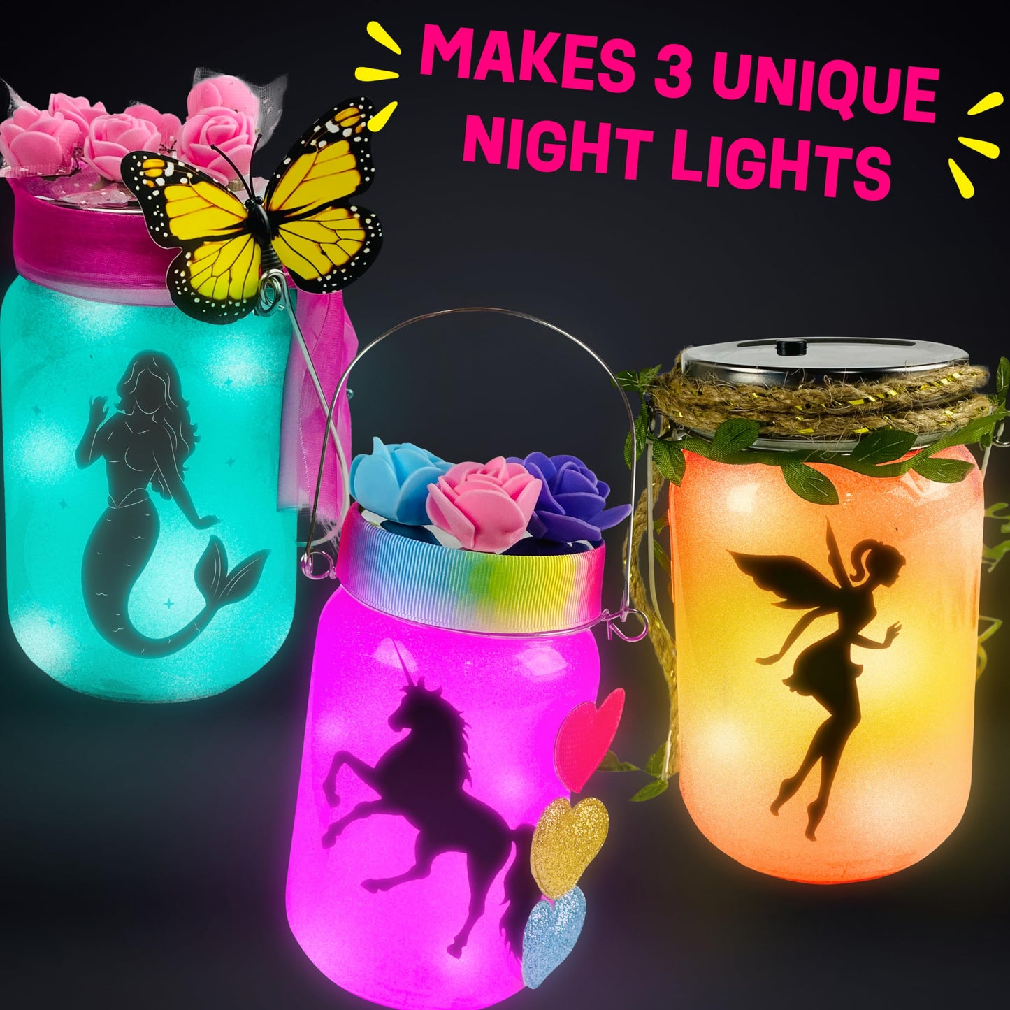 WOOODLIFY Fairy Lantern Craft Kit - Gift for Kids Girls - Jar Night Light DIY Garden Decor Art Project, Creative Activities for Birthday Party and School