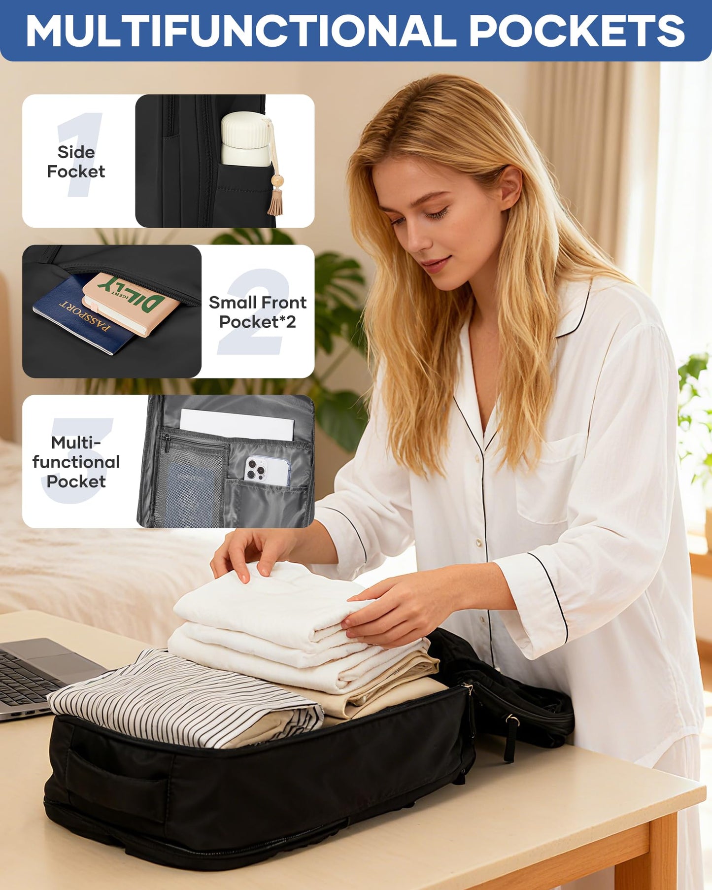 WEPLAN Vacuum Backpack Travel with Pump,Large Travel Backpack with Vacuum System,Mochila compresion al vacio,Flight Approved 18x14x8,Waterproof Carry on Personal Item Laptop Backpacks,Black