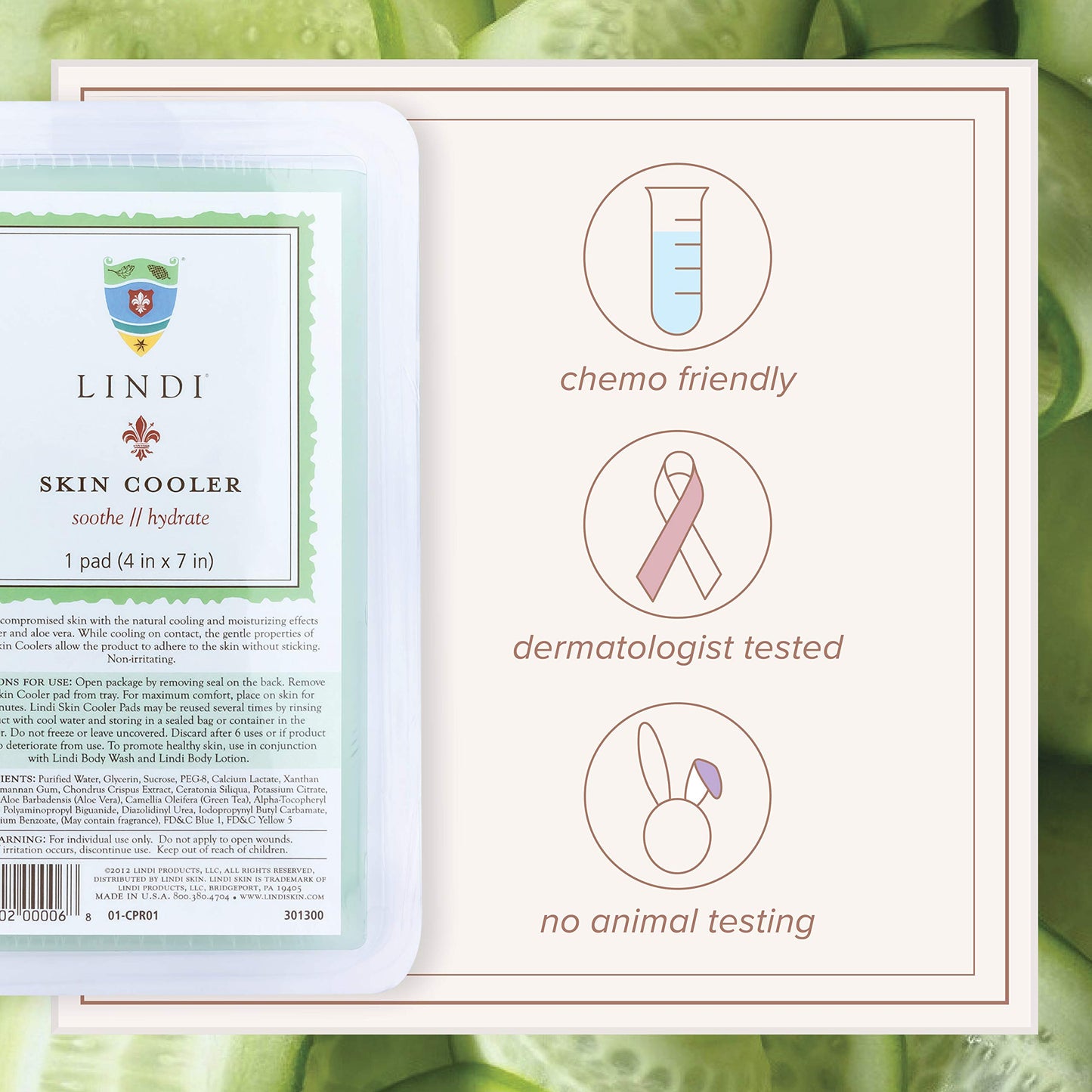 LINDI SKIN Cooler Pad - Cooling Hydro-Gel Formulated To Reduce Redness and Inflammation - Infused with Aloe Vera and Green Tea To Sooth & Relieve Radiation Burns (1 Pack, 4x7 inch)
