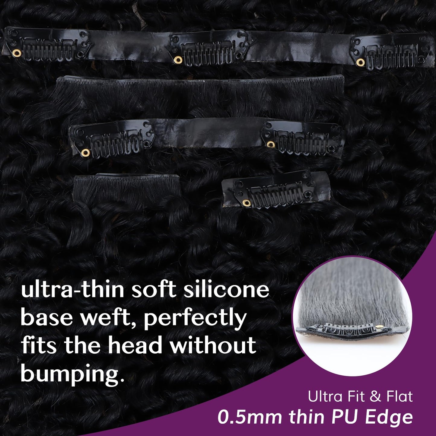 IDN BEAUTY 5+2 Invisi Edge Seamless Clip in Hair Extensions Human Hair Combo Pack, Kinky Curly 18 Inch 110g 5pcs invisible Edge and 2pcs Seamless Clip ins for Black Women Natural Black No Leave Out