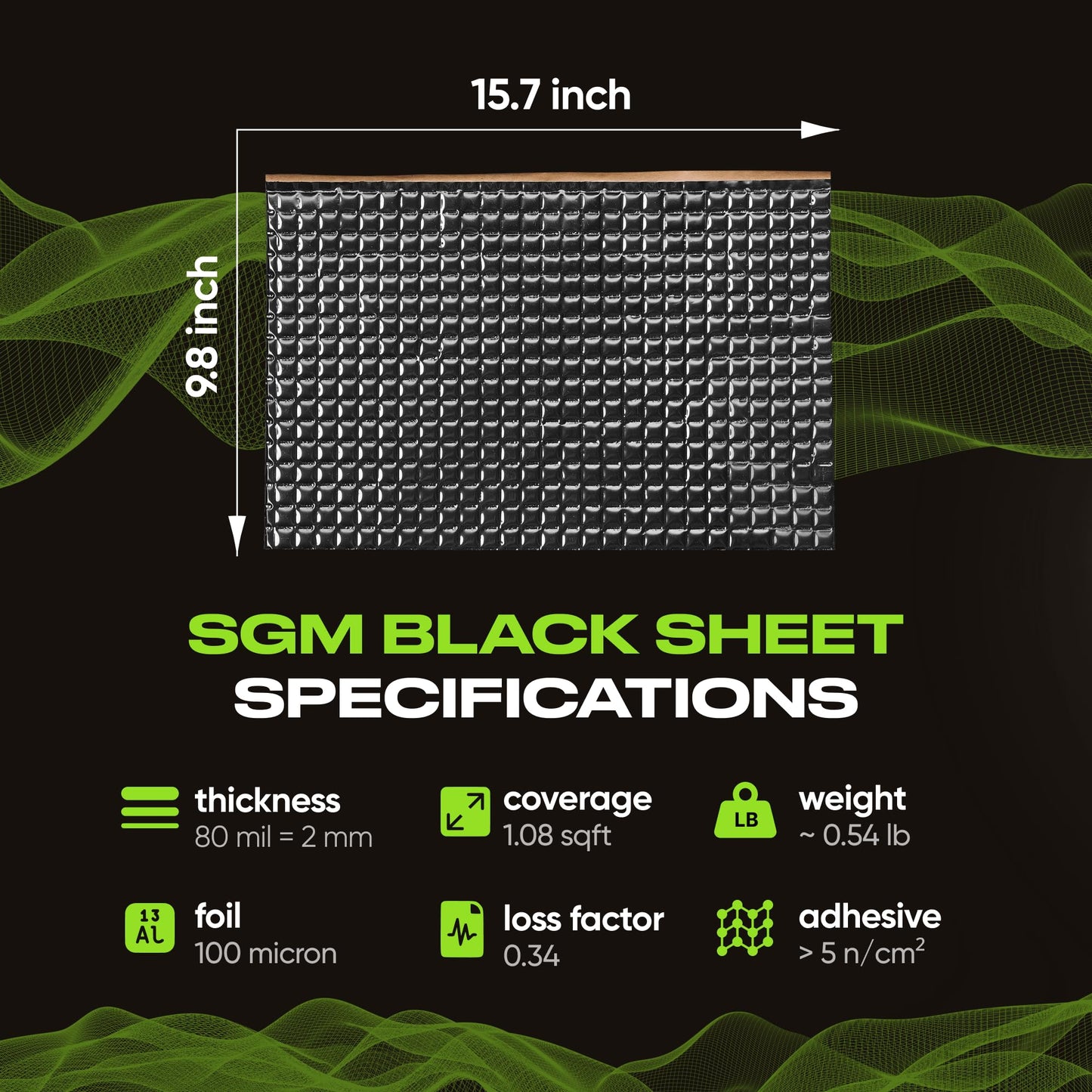 SGM Black Premium Car Sound Deadening Mat 80 mil (2mm) 36 sqft (3.4 sqm), Automotive Sound Deadener, Self Adhesive Butyl Car Sound Deadening Material, Audio Noise Insulation and Dampening Sheets
