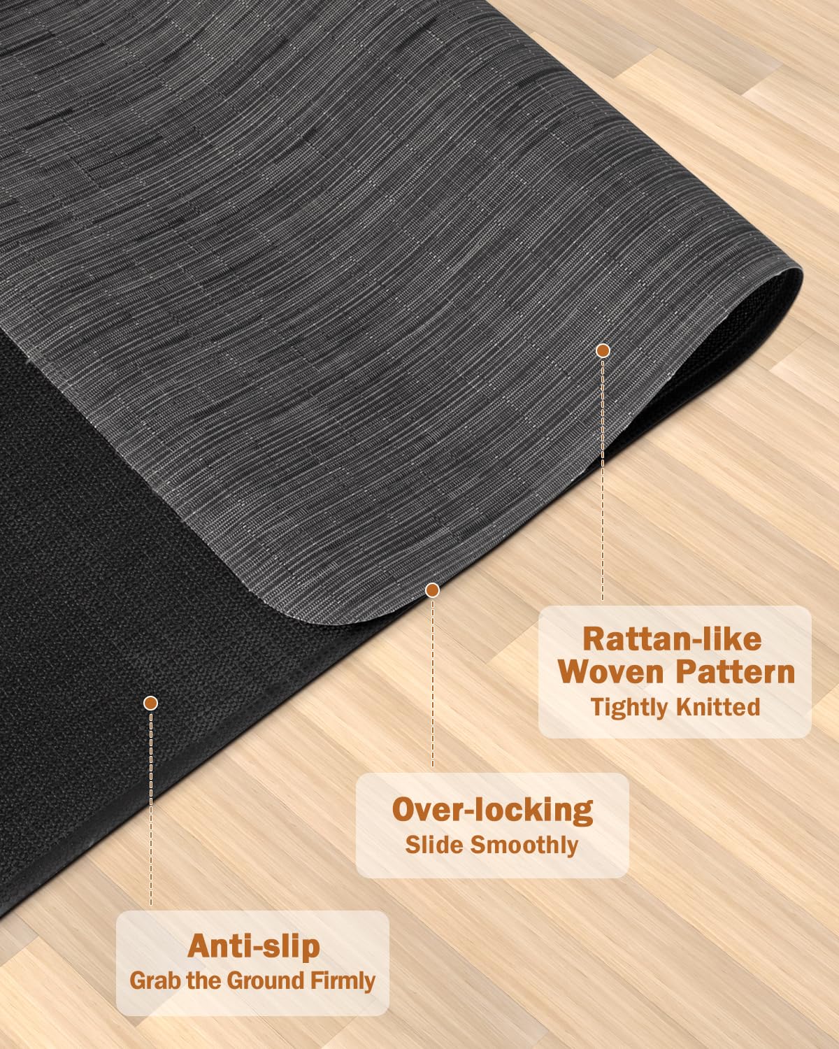 Blvornl Office Chair Mat for Hardwood Floor, 35.4"*47.2" Desk Computer Mat for Hard Wood, Large Anti-Slip Hard Floor Protector Rolling Chair Mat, PVC Desk Rug for Office Black