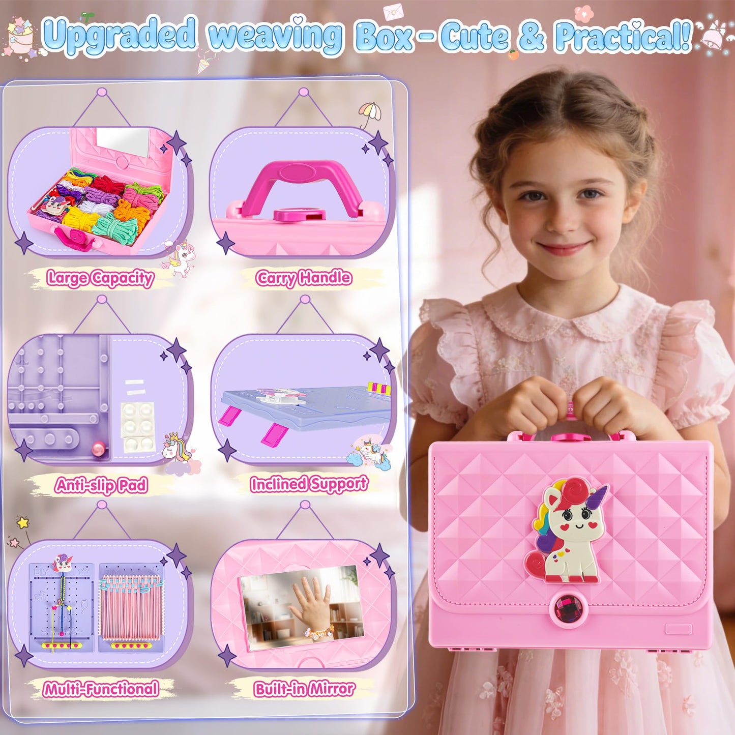 ELFJOY Friendship Bracelet Making Kit,Arts and Crafts Kit for Girls Ages 8 9 10 11 12,Rainbow Weaving Loom for Kids to Make Bracelets Coasters Complete Beginner Weaving Supplies for Christmas Birthday
