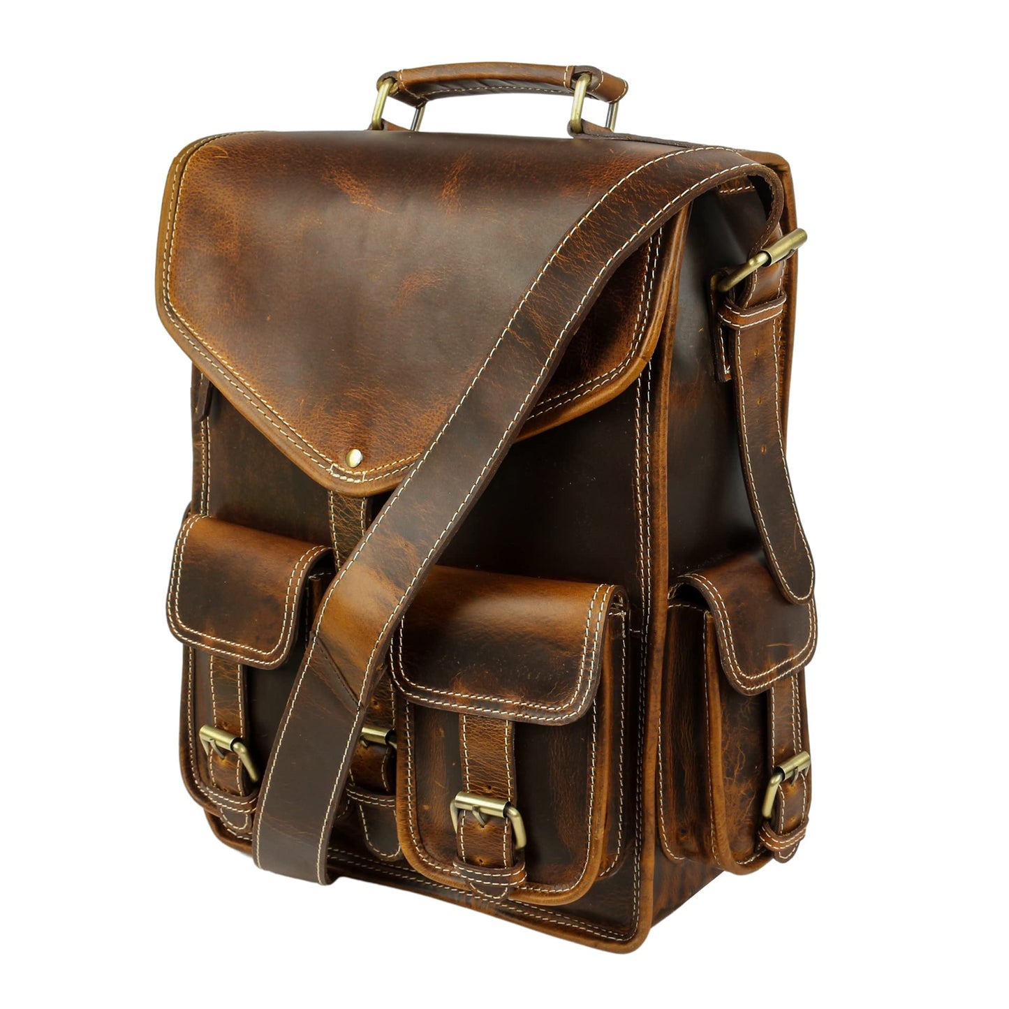 KomalC Leather Backpack Rucksack Travel Laptop Camping Bag for Men Women