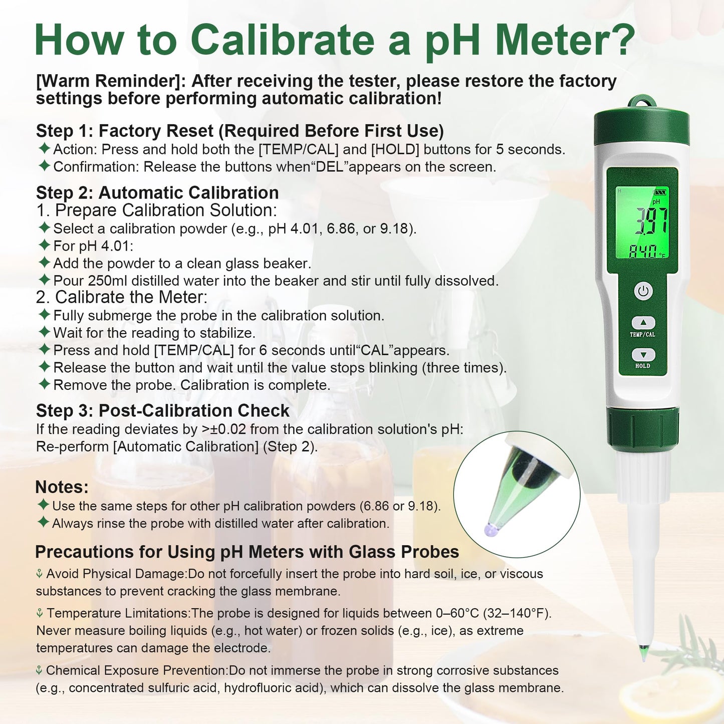 RAINLEOTI Digital pH Meter for Food, Food pH Tester with 2 pH Probe for Fermented Foods Dough