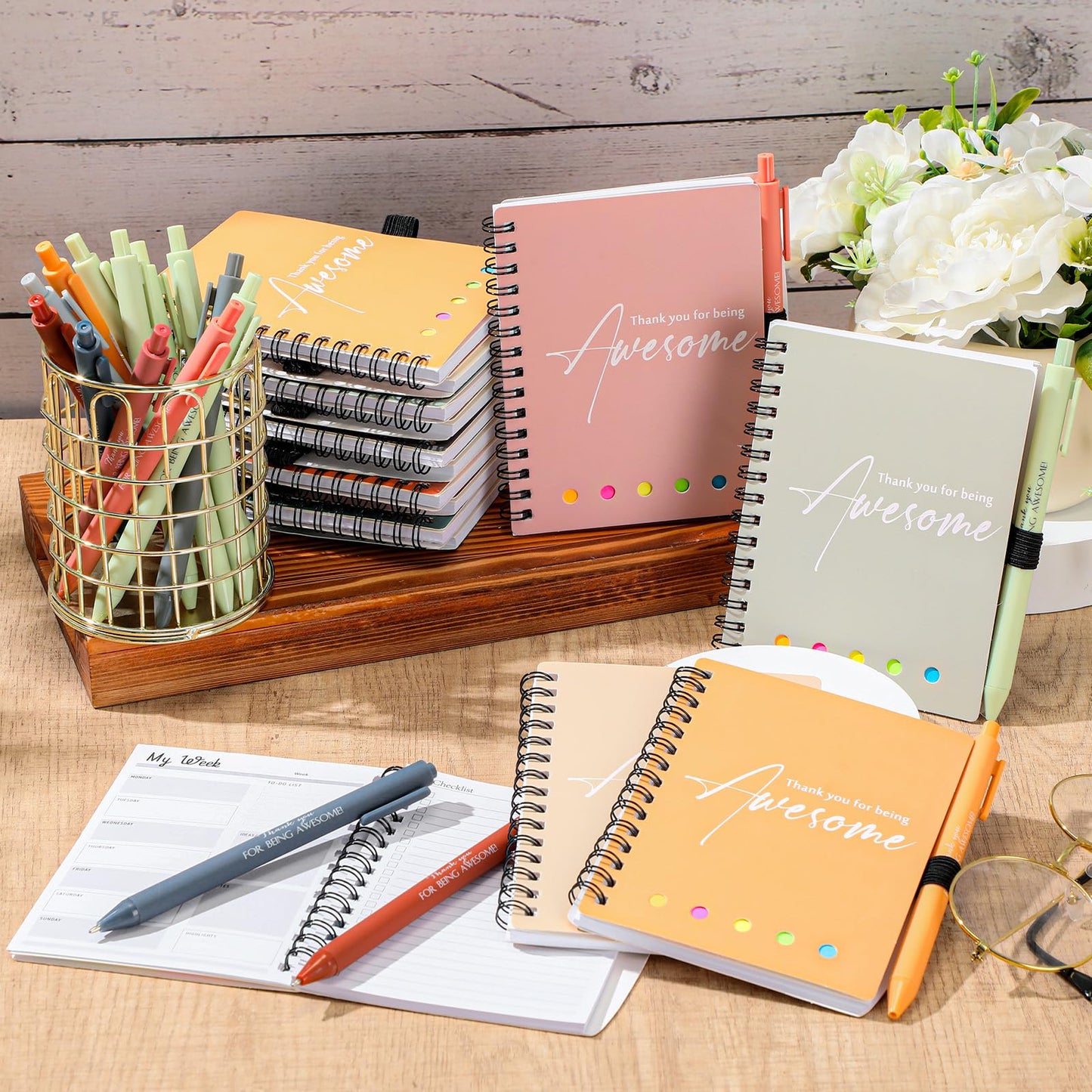40 Sets Employee Appreciation Gift Bulk for Nurse Teacher Thank You Being Awesome Weekly Planner Notebook Pen Sticky for End of Year Teacher Nurse Staff Coworker Graduation (Plastic,Bright Colors)