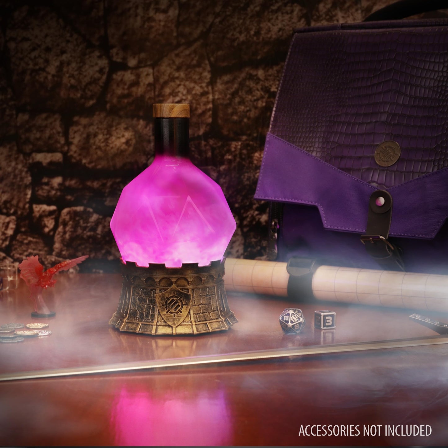 ENHANCE Gaming Sorcerer's Potion Light with Swirling Mystical Brew - Potion Bottle Mood Light Prop for Tabletop Game Immersion, Playroom, Desk Decor - Soft Glowing Whirling Potion (Purple Elixir)