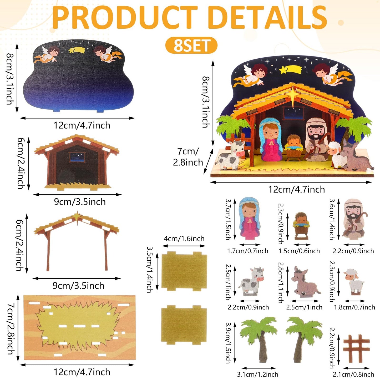JolliLudo 8 Pack Christmas Nativity Craft for Kids Wooden Religious Jesus House DIY Christian Nativity Scene Craft for Classroom Art Activities Sunday School Xmas Party Decoration