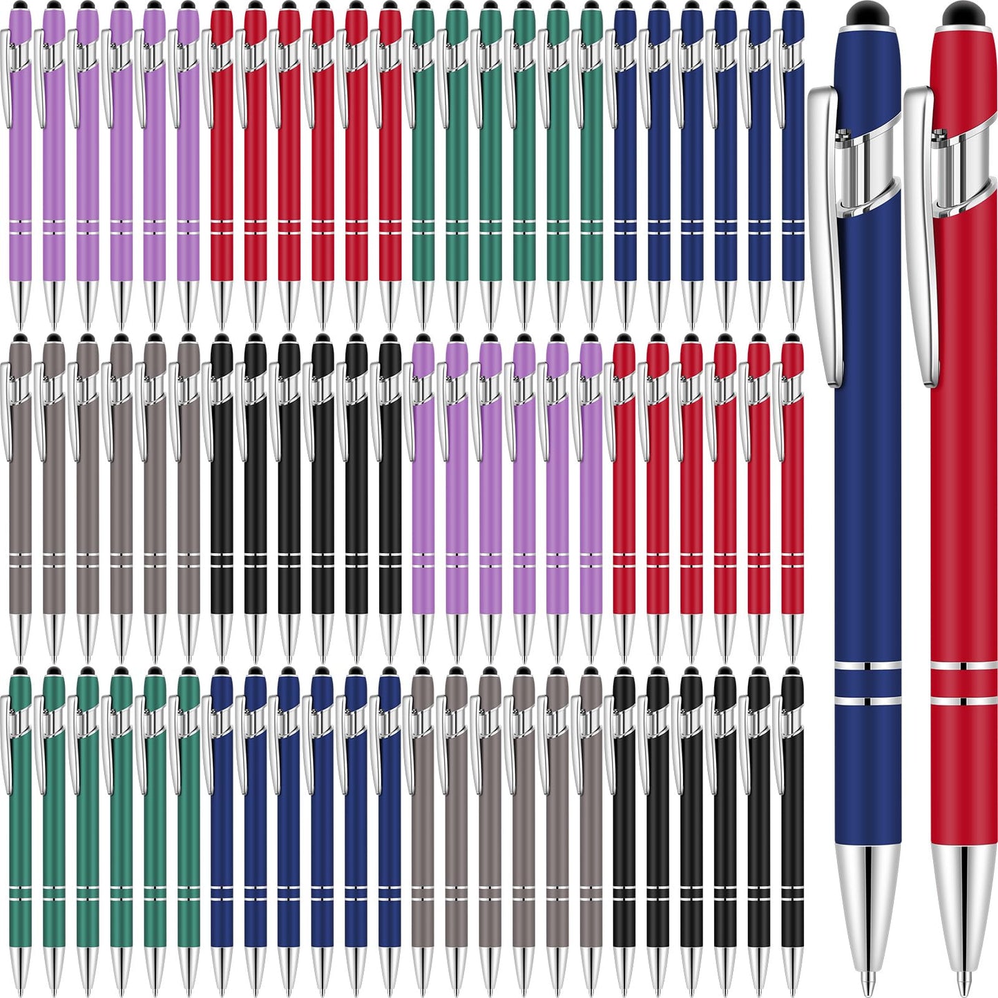Leinuosen 72 Pcs Ballpoint Pen with Stylus Tip 1.0 mm/ 0.04 Inch Black Ink Metal Stylus Pen for Touch Screens 2 in 1 Stylus Ballpoint